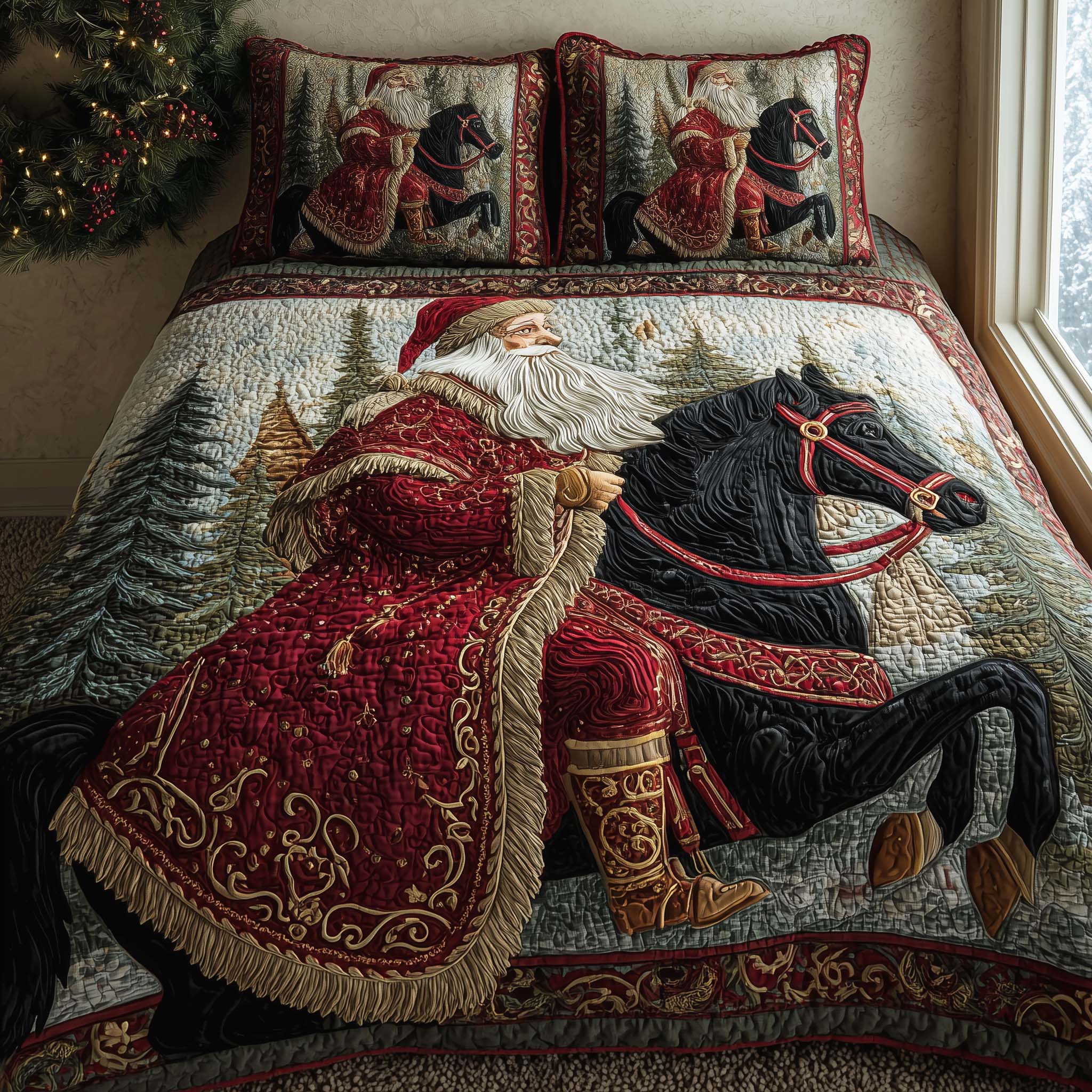 Santa Journey Quilted Bedding Set Bedroom Decorations Festive Santa Claus Gift For Family - Tradiviet