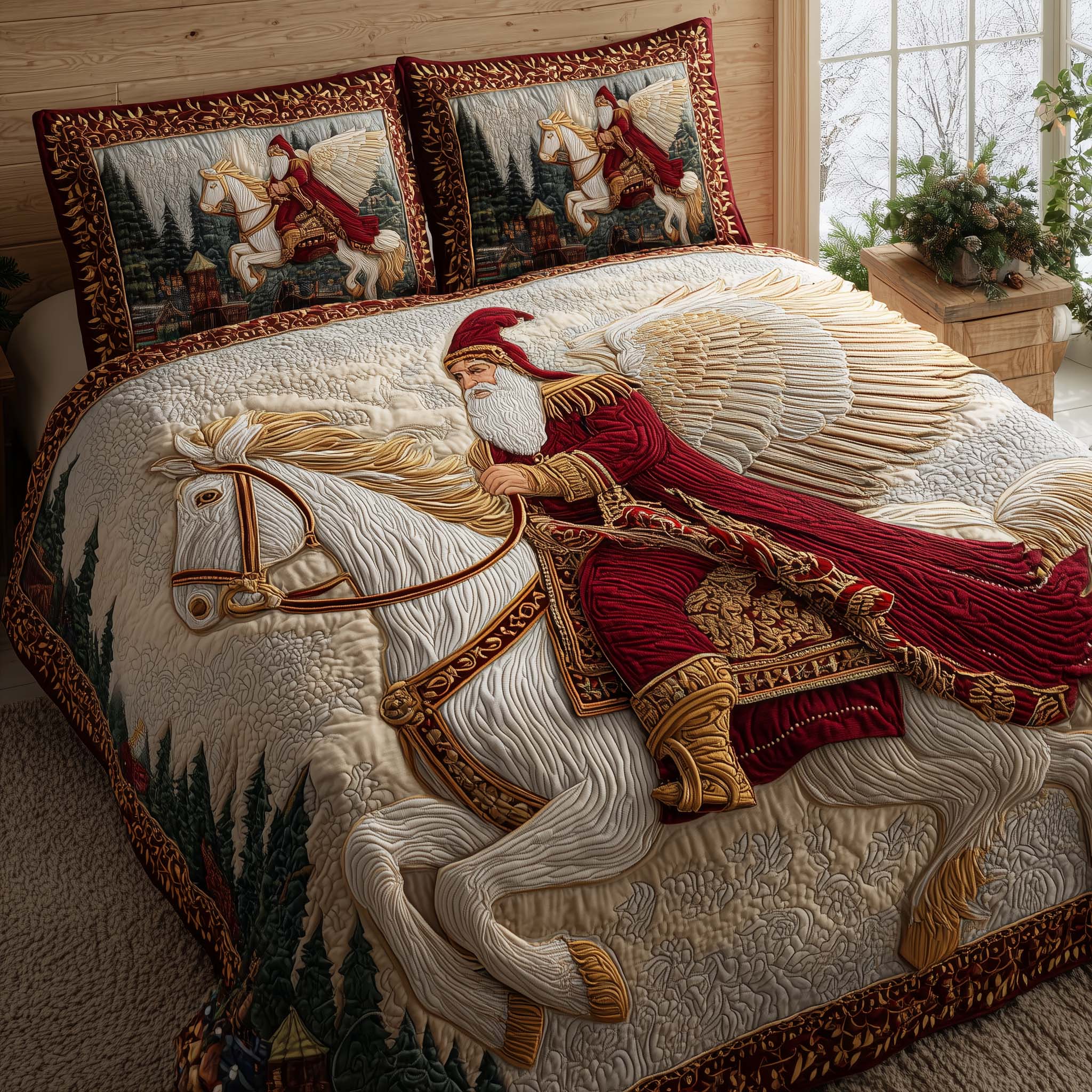 Santa Journey Quilted Bedding Set Bohemian Bedroom Furniture Santa Claus Gift For Family - Tradiviet