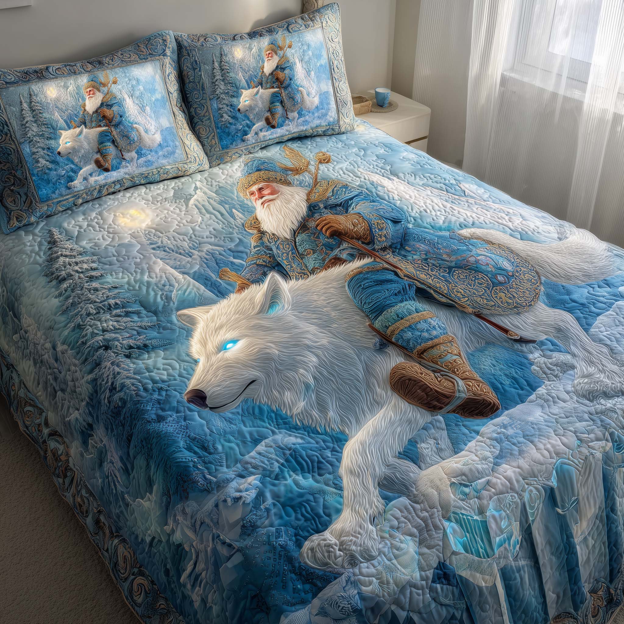 Santa Journey Quilted Bedding Set Holiday Bedroom Decor Christmas Santa Gift For Bedroom - Tradiviet