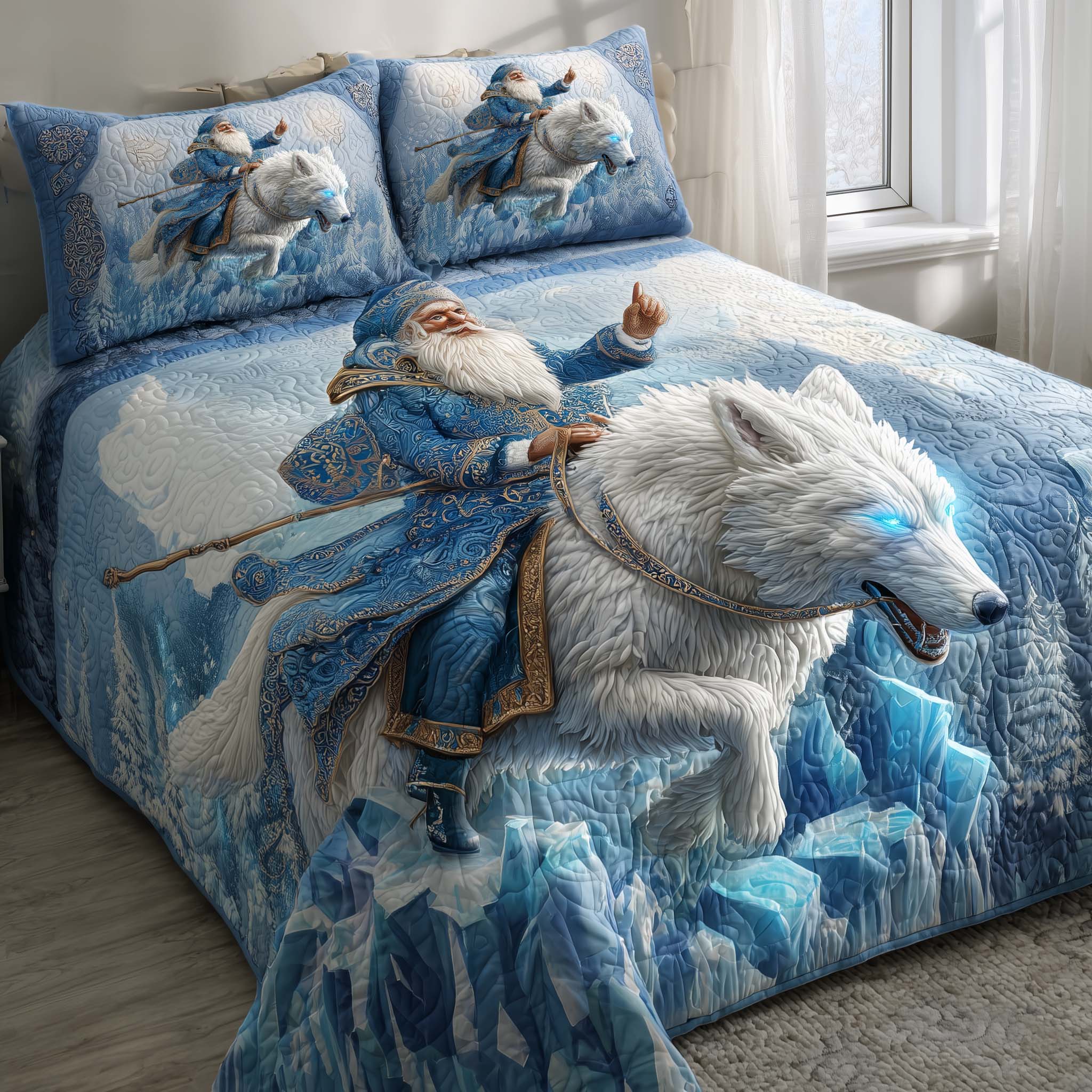 Santa Journey Quilted Bedding Set Holiday Home Decor Santa Claus Christmas Gift For Children - Tradiviet
