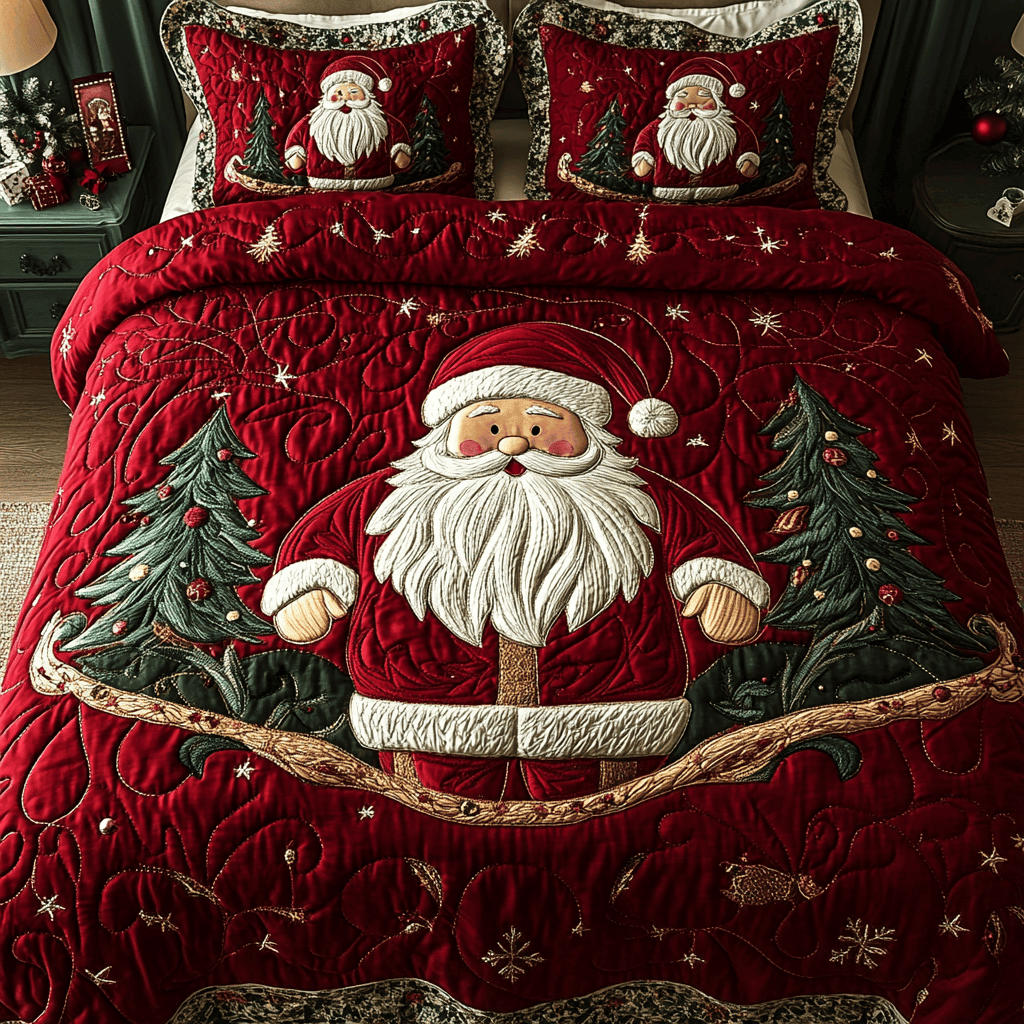 Santa Sleigh Ride Quilt Bedding Set Holiday Season King Size Bed Set Christmas Gifts For Wife