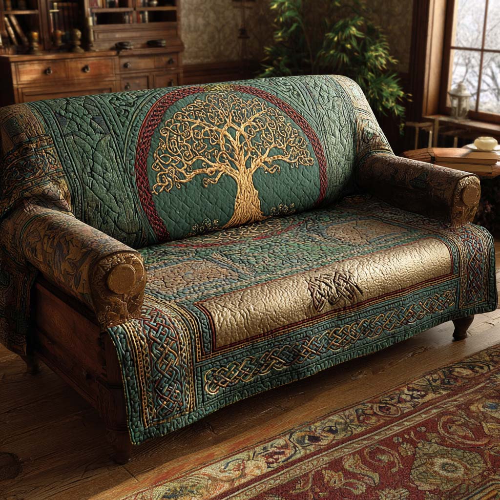 Sapphire Glow Tree Quilted Sofa Cover Tree Of Life Living Room Decor