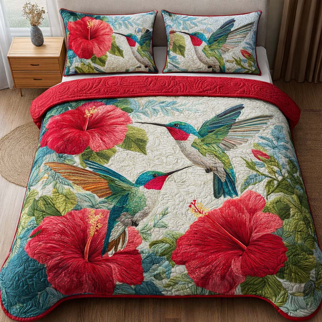 Scarlet Bloom Quilted Bedding Set Holiday Bedroom Decor Presents For Sister - Tradiviet