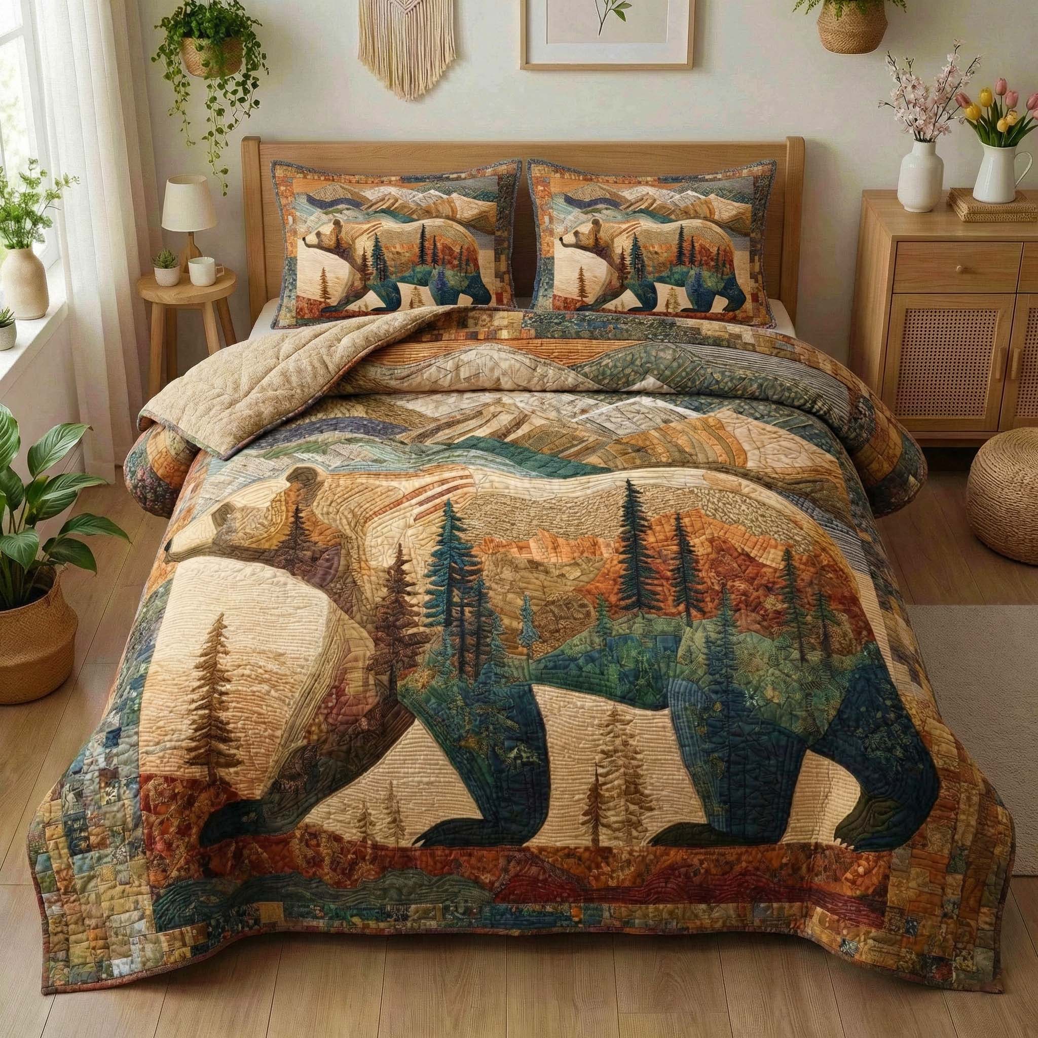 Scenic Bear Quilted Bedding Set Holiday Home Decor Bear Gifts For Men - Tradiviet