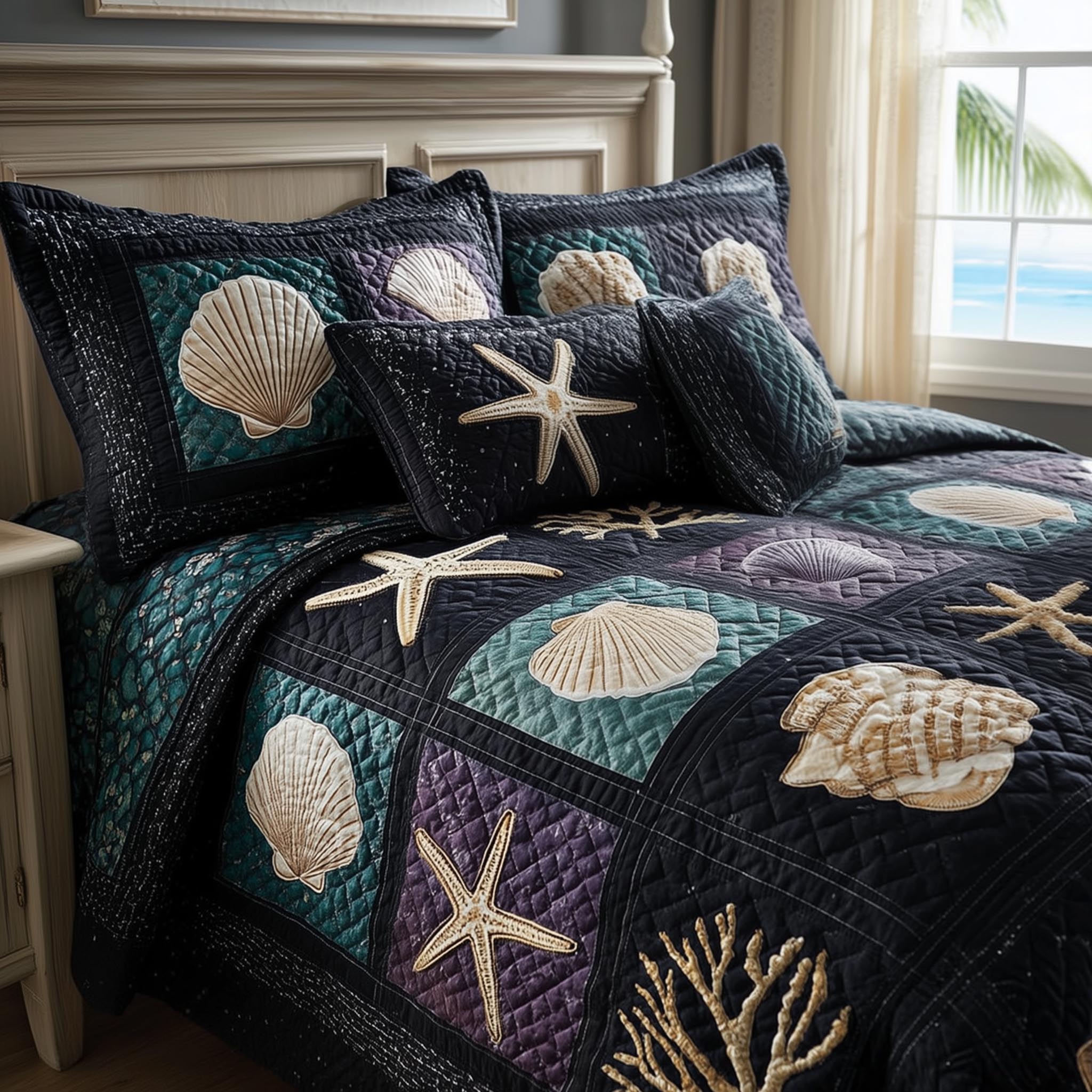 Sea Drift Quilted Bedding Set Holiday Bed Room Decor Good Mothers Day Gifts - Tradiviet