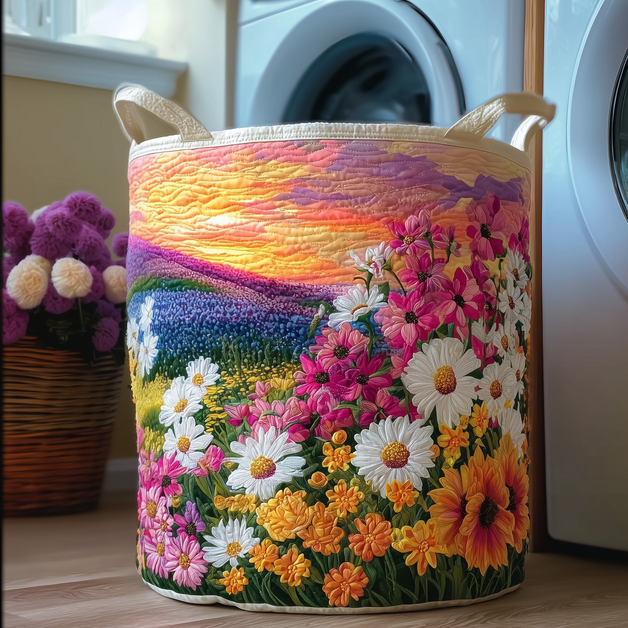 Sea Of Flowers Quilted Laundry Basket Cool Laundry Hamper Happy Mother's Day - Tradiviet