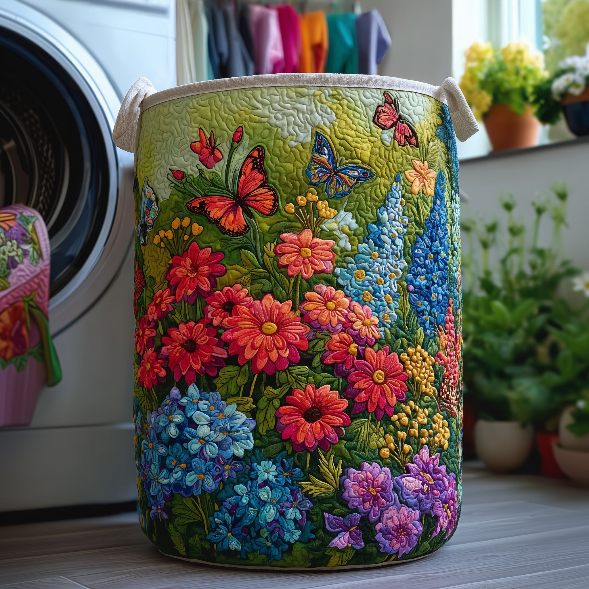 Sea Of Flowers Quilted Laundry Basket Cute Room Decor Great Father's Day Gifts - Tradiviet
