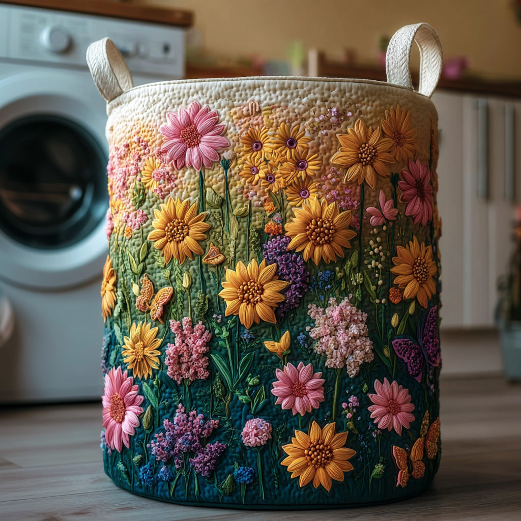 Sea Of Flowers Quilted Laundry Basket Washroom Decor Baskets Gifts For Father - Tradiviet