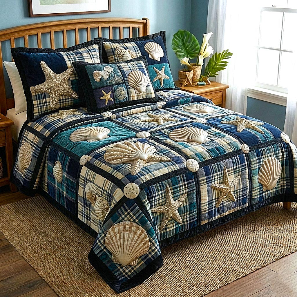 Sea Serenity Quilted Bedding Set Holiday House Decorations Dad Birthday Gifts - Tradiviet