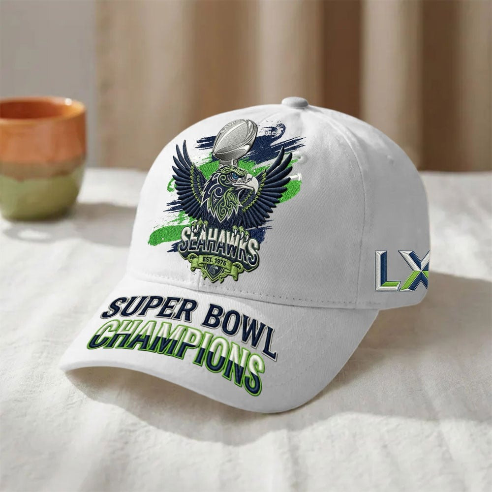 Seahawks Champions 2026 Merch Hat Print Seahawks Super Bowl Apparel Gift Ideas - Tradiviet