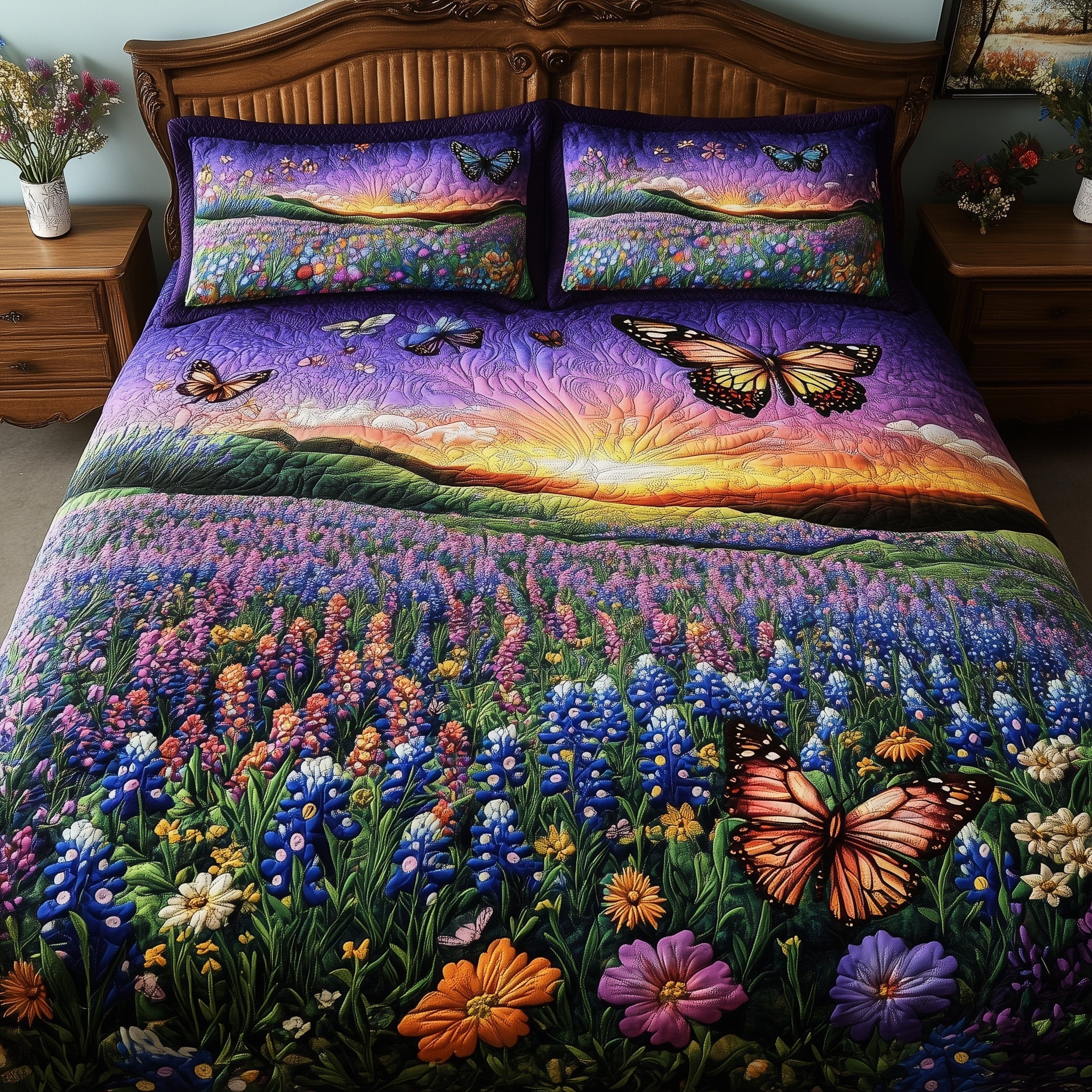 Serene Bluebonnet Quilted Bedding Set Holiday Home Decor Mother's Day Gift Ideas - Tradiviet