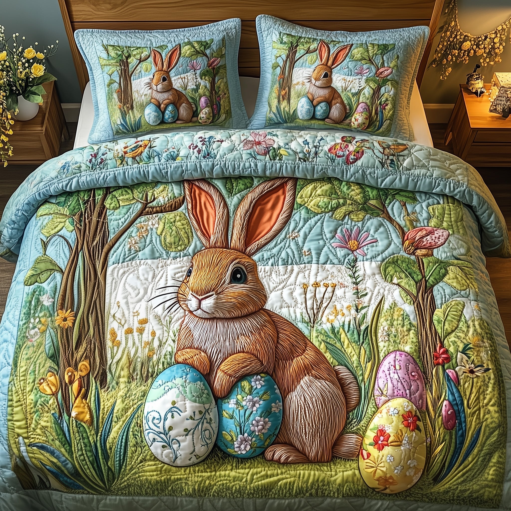 Serene Easter Quilted Bedding Set Holiday Home Decor Ideas Cute Easter Gifts For Wife - Tradiviet