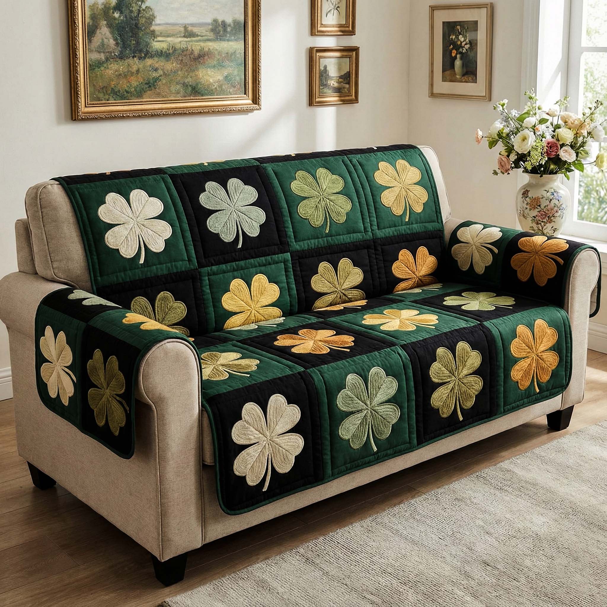 Shamrock Lane Quilted Sofa Cover Shamrock Pattern Irish Theme Decor