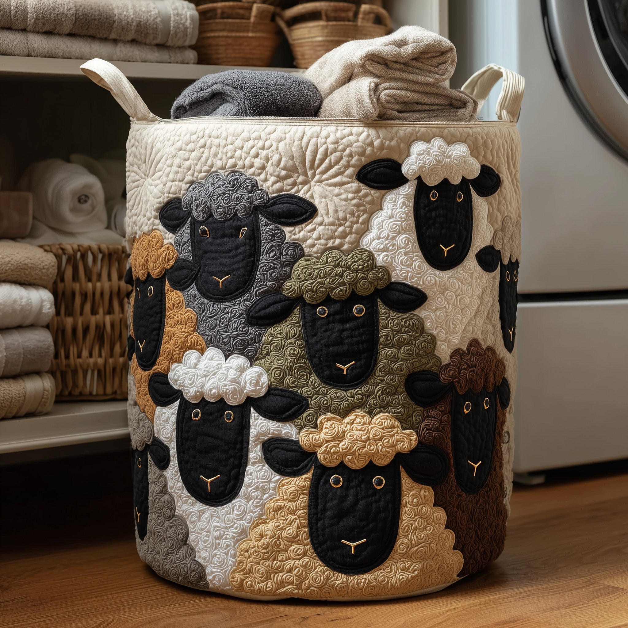 Sheep Haven Quilted Laundry Basket Cute Storage Baskets Good Fathers Day Gifts - Tradiviet