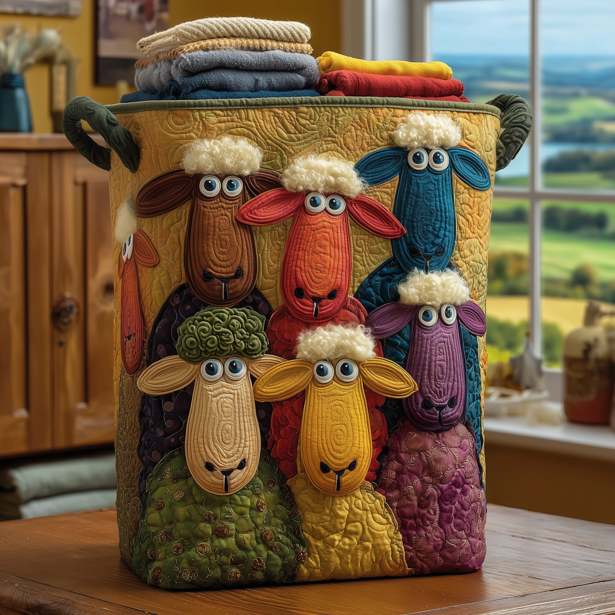 Sheep Heaven Quilted Laundry Basket Cute Baskets Happy Mother's Day - Tradiviet