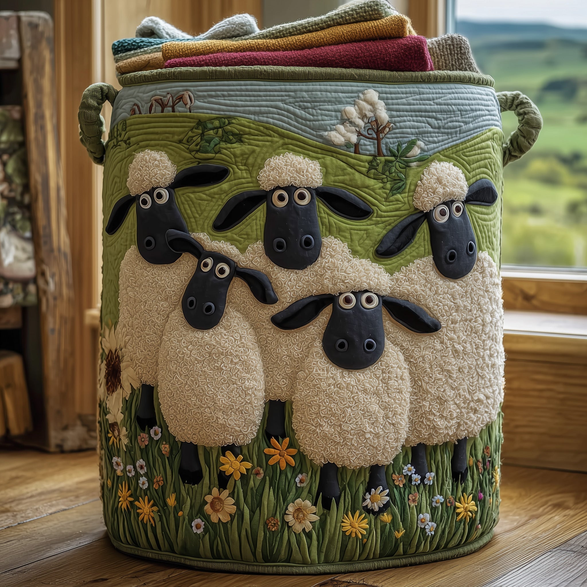 Sheep Heaven Quilted Laundry Basket Cute Room Decor Presents For Dad - Tradiviet