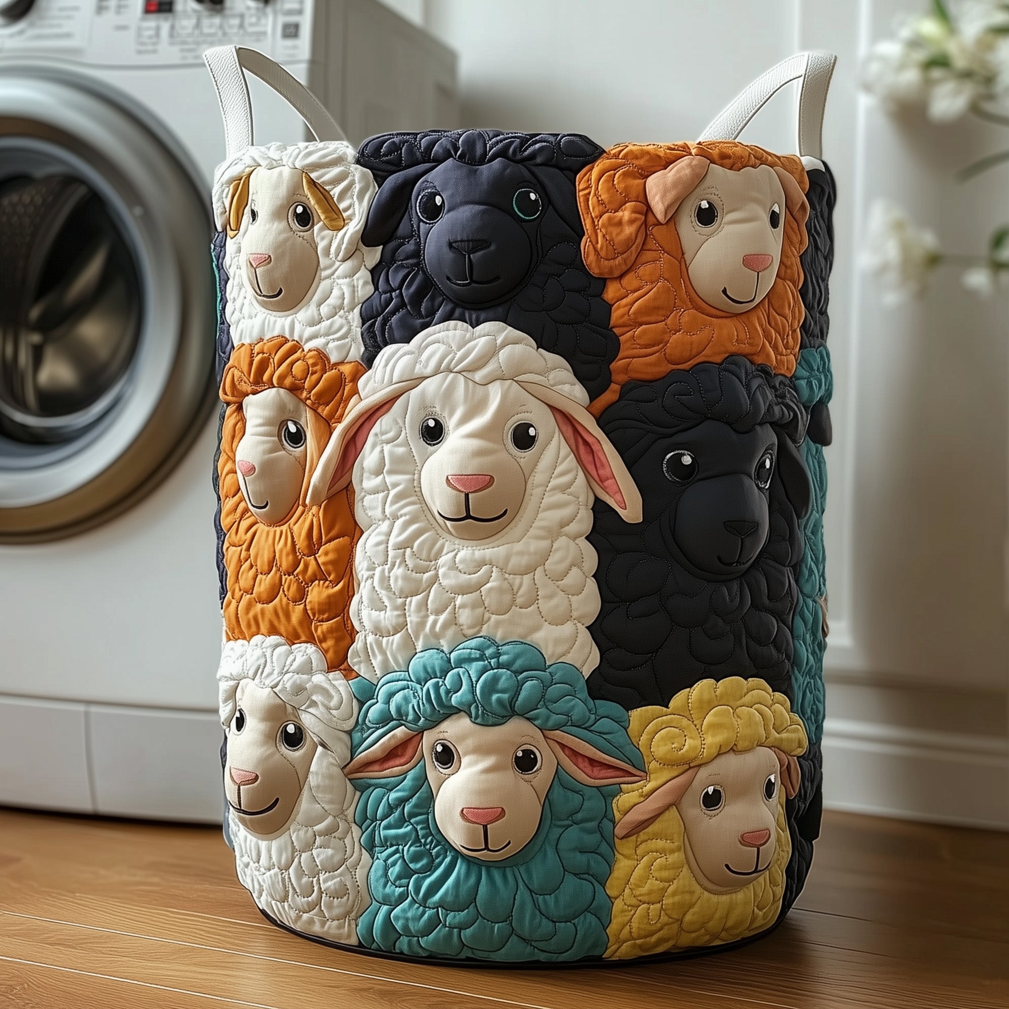 Sheep Quilted Laundry Basket Cute Room Decor Birthday Presents For Dad - Tradiviet