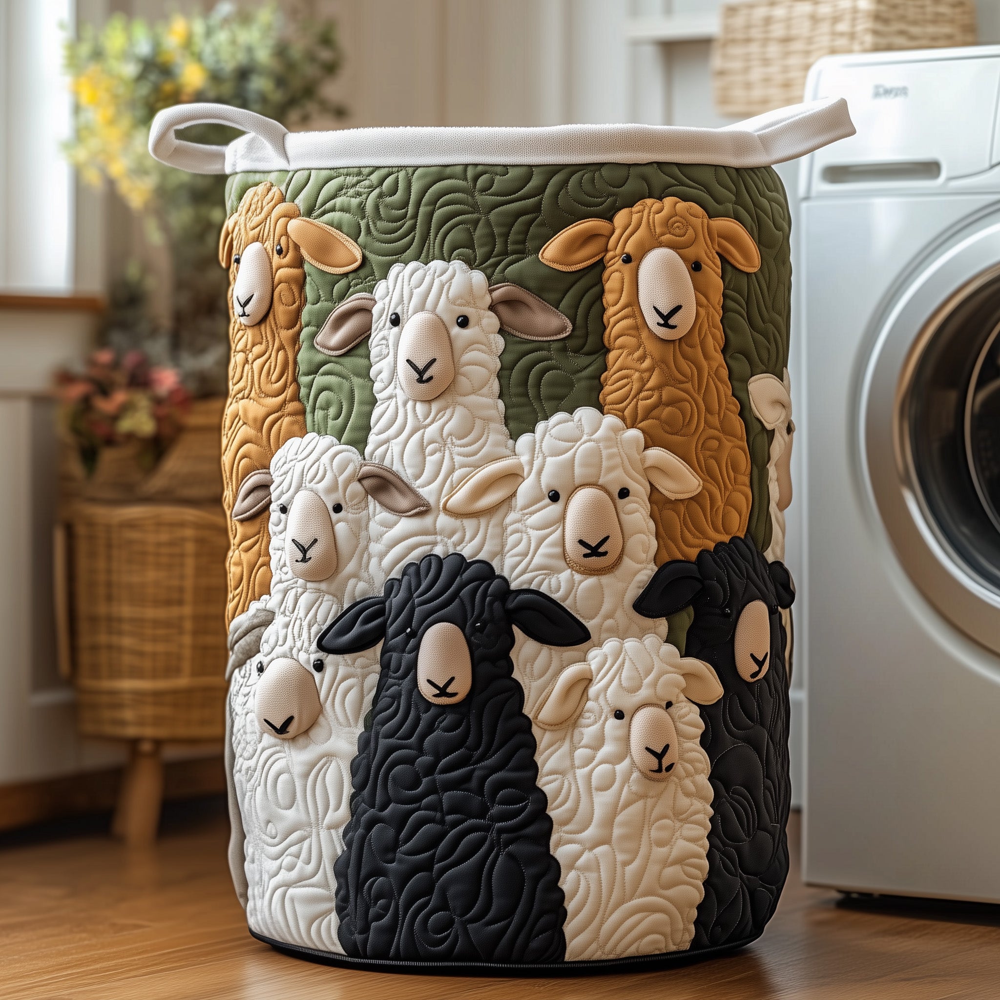 Sheep Quilted Laundry Basket Washroom Decor Baskets Gift For Grandma - Tradiviet