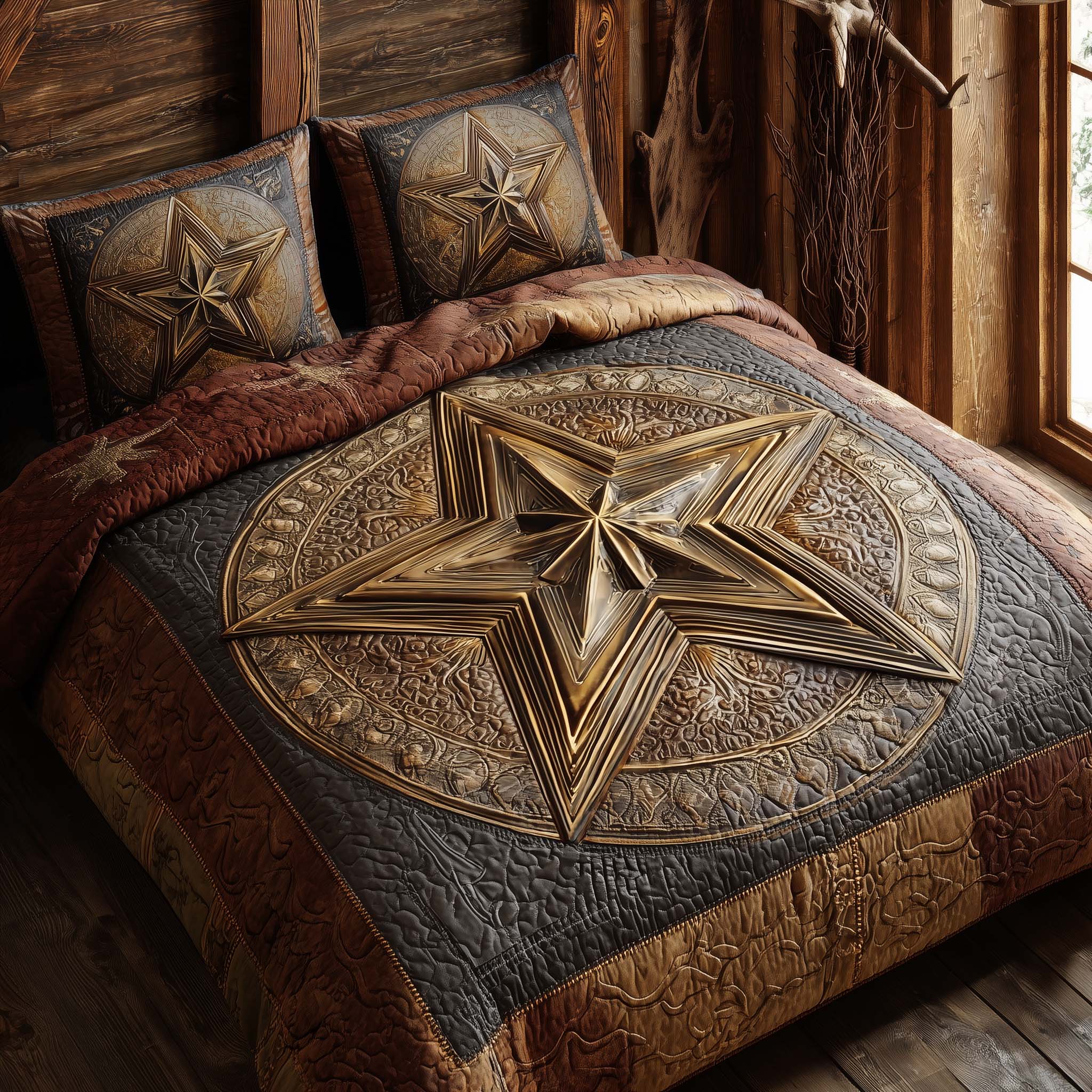 Sheriff Star Quilted Bedding Set Holiday Decorations Gift For Star Enthusiasts - Tradiviet