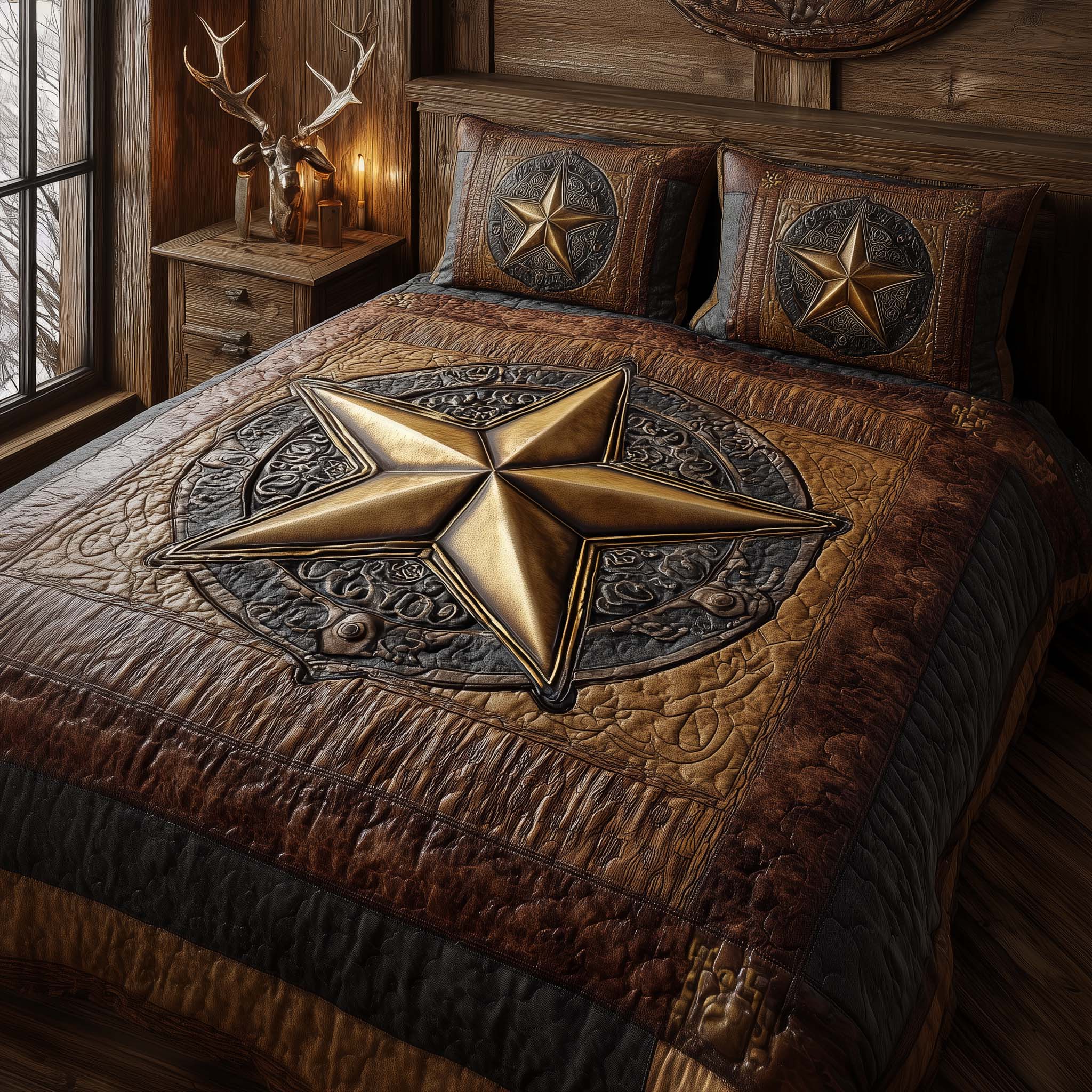 Sheriff Star Quilted Bedding Set Holiday Home Decor Ideas Celestial Star Gift For Friends - Tradiviet