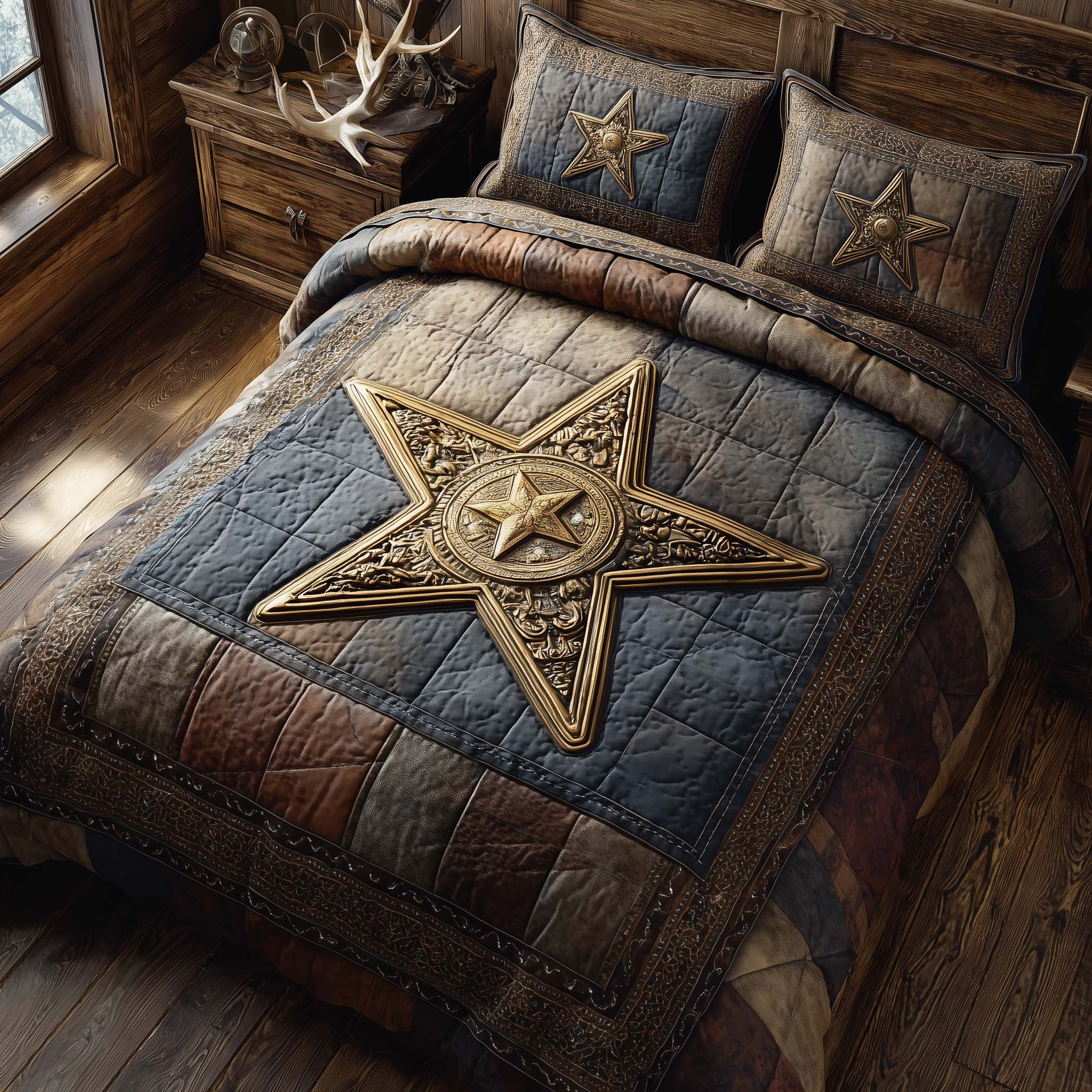 Sheriff Star Quilted Bedding Set Holiday Home Decor Ideas Shining Star Gift For Loved Ones - Tradiviet