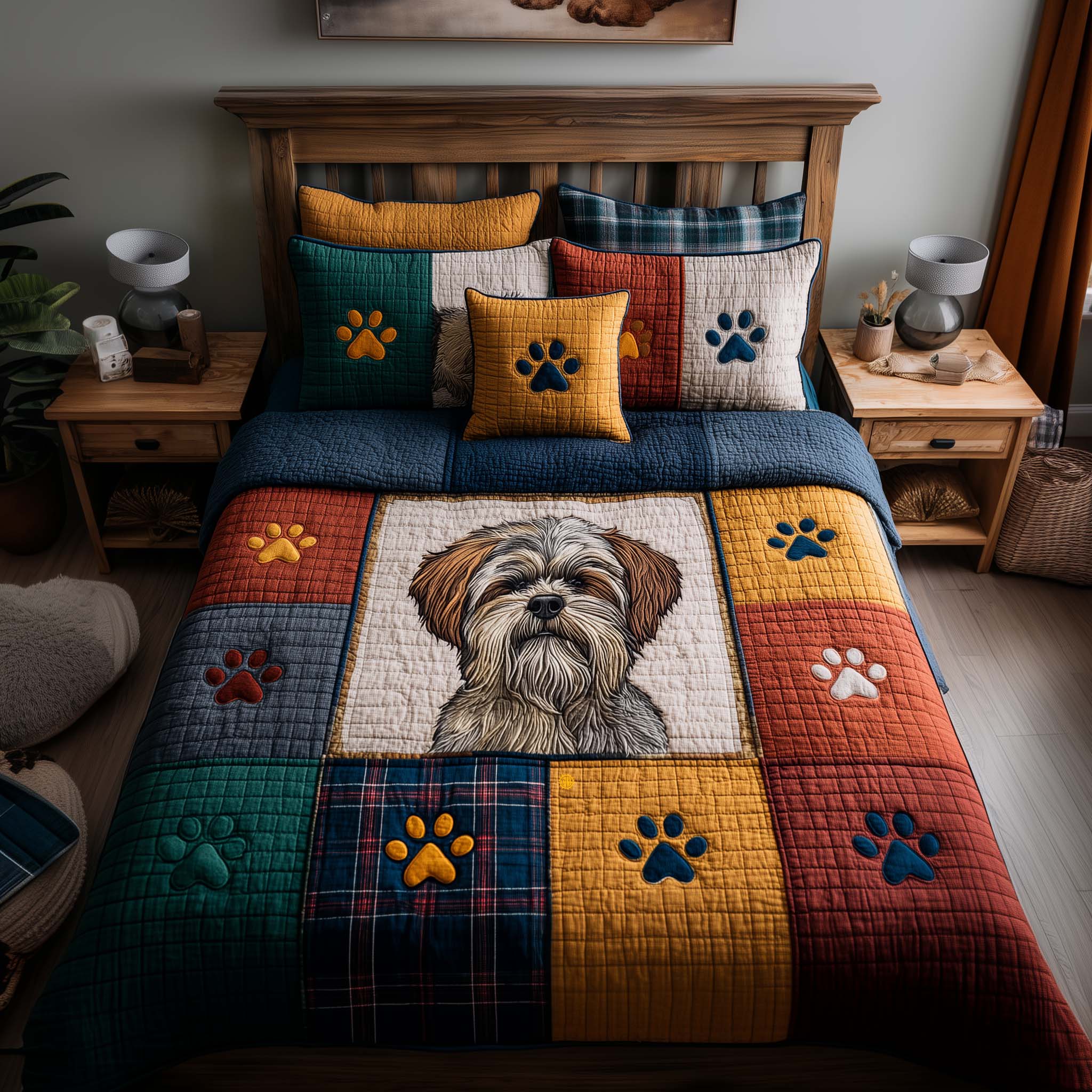 Shih tzu Paws Quilted Bedding Set Bed Room Decoration Gift For Shih Tzu Owners - Tradiviet