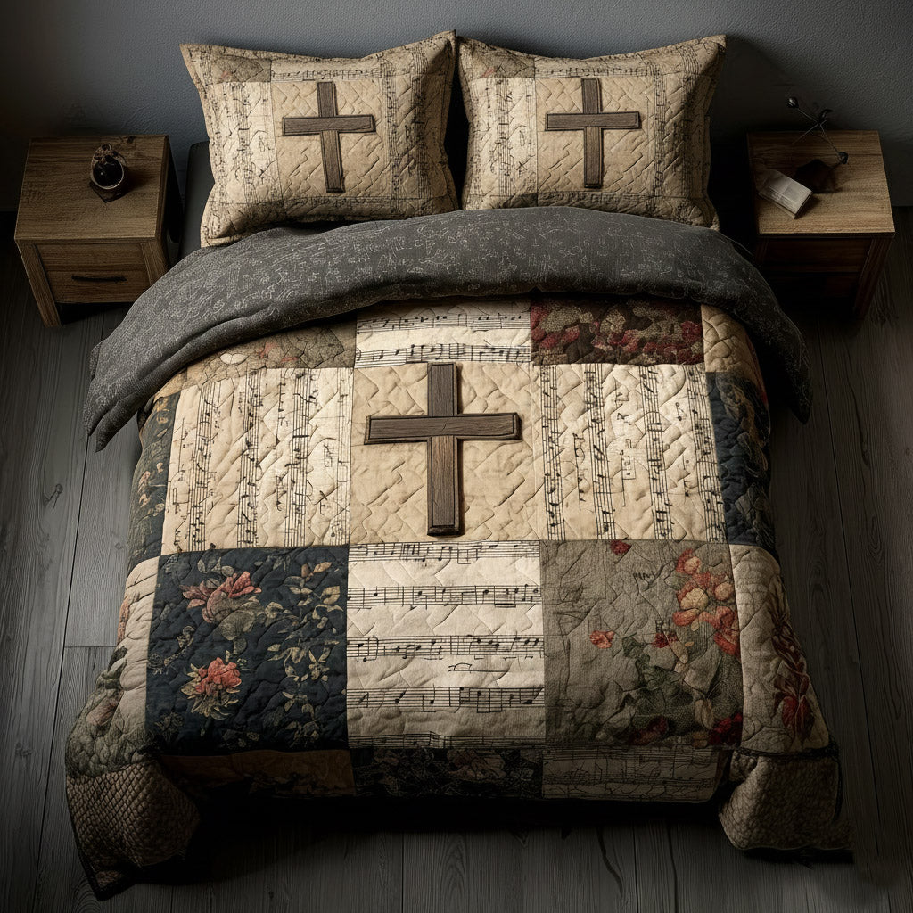 Shining Cross Quilted Bedding Set Autumn Inspired Bedroom Gift For Christians Cross - Tradiviet