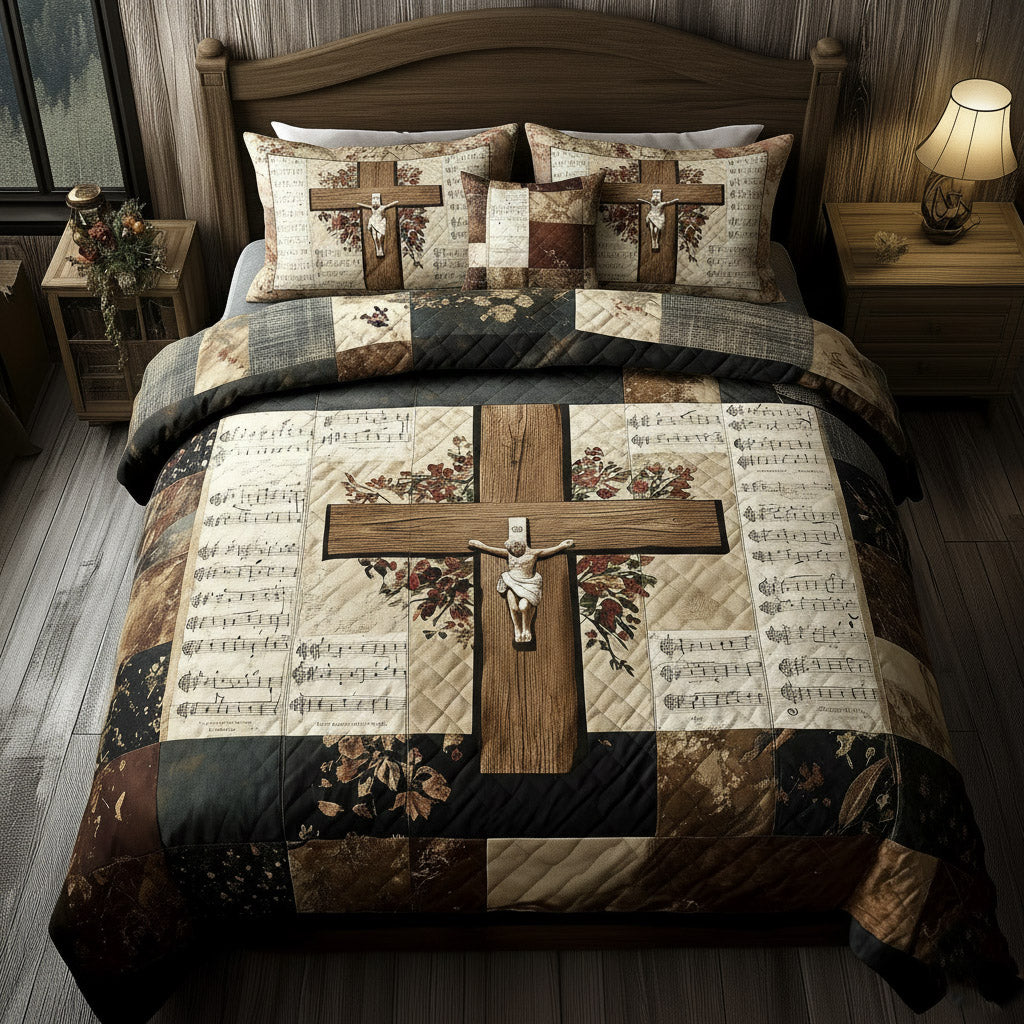 Shining Cross Quilted Bedding Set Holiday Bedroom Decor Cross Gift For Mom - Tradiviet