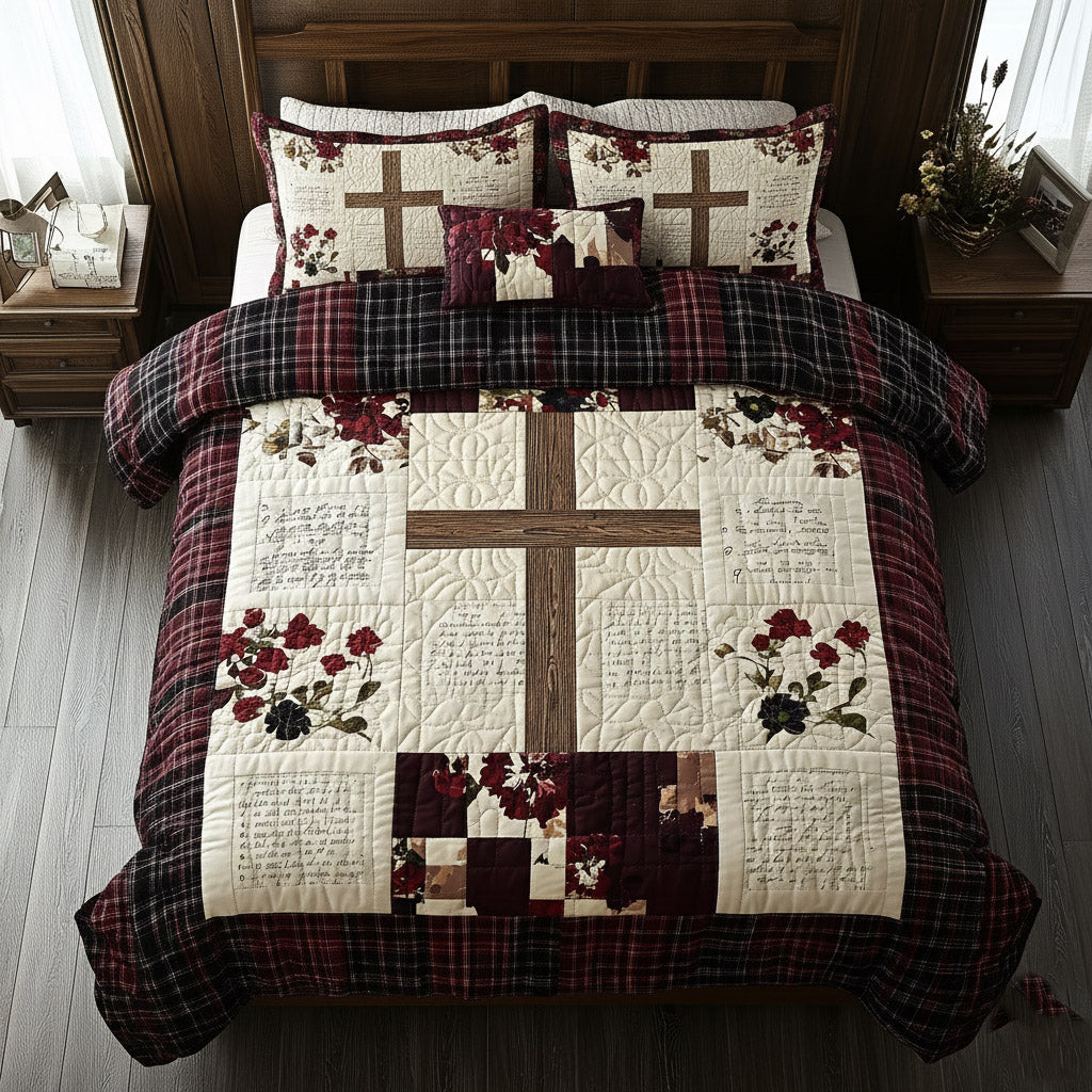 Shining Cross Quilted Bedding Set Room Decoration Items Cross Gift For Bedroom - Tradiviet