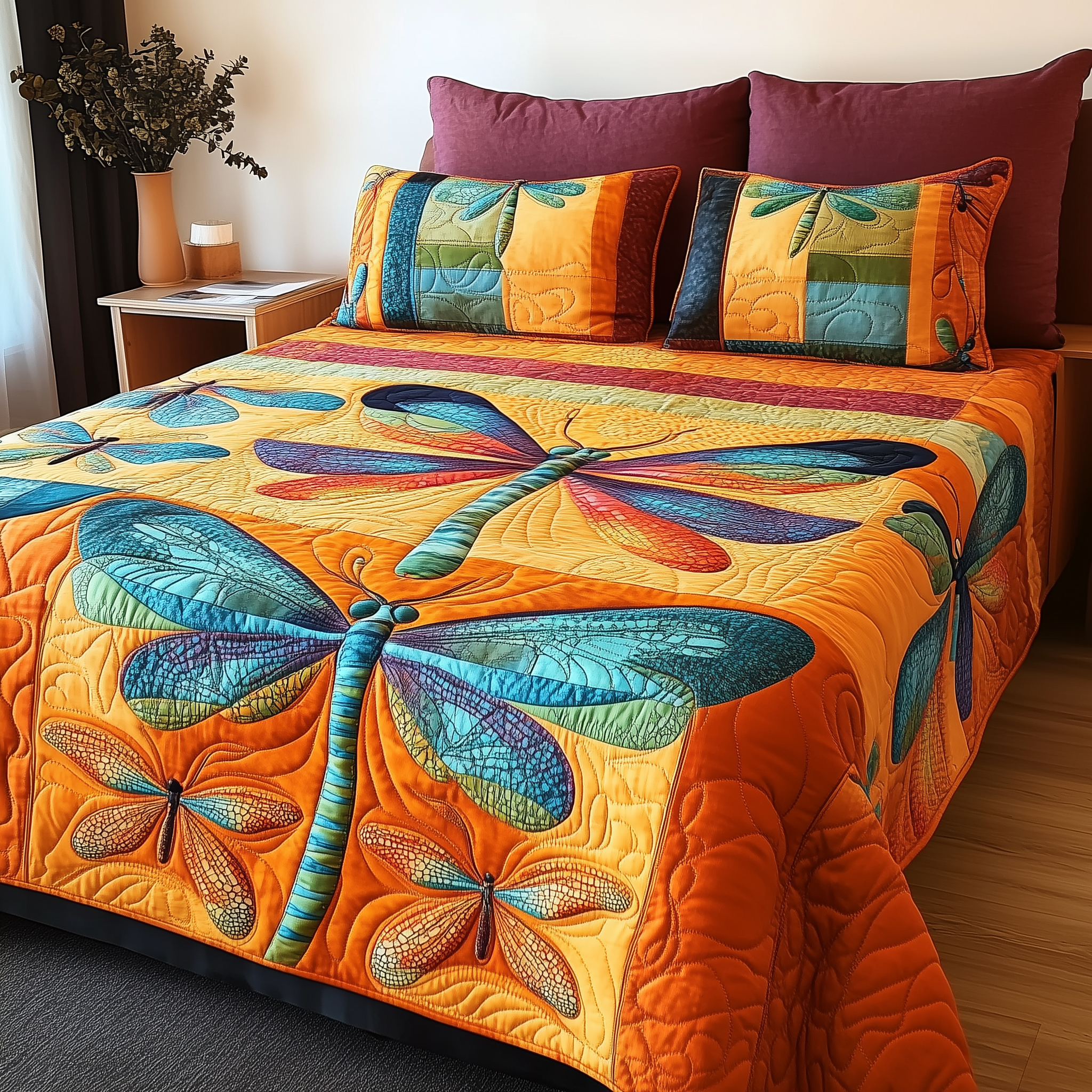 Shining Dragonfly Quilted Bedding Set Room Decoration Items Unique Dragon Gifts - Tradiviet