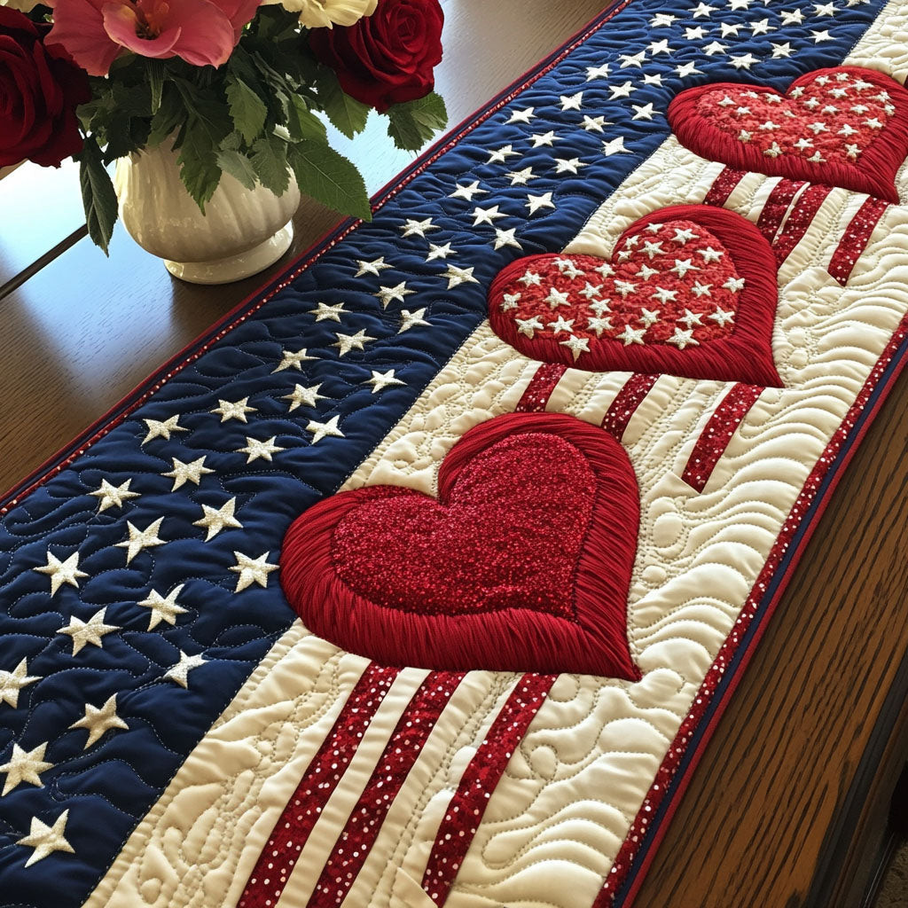 Shining Unity Quilted Table Runner  4th Of July Table Runner Best Independence Day Gifts