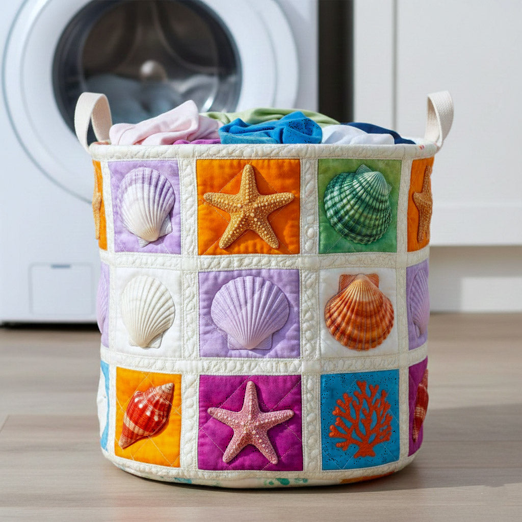 Shoreline Gems Quilted Laundry Basket Aesthetic Storage Baskets Best Mothers Day Gifts - Tradiviet