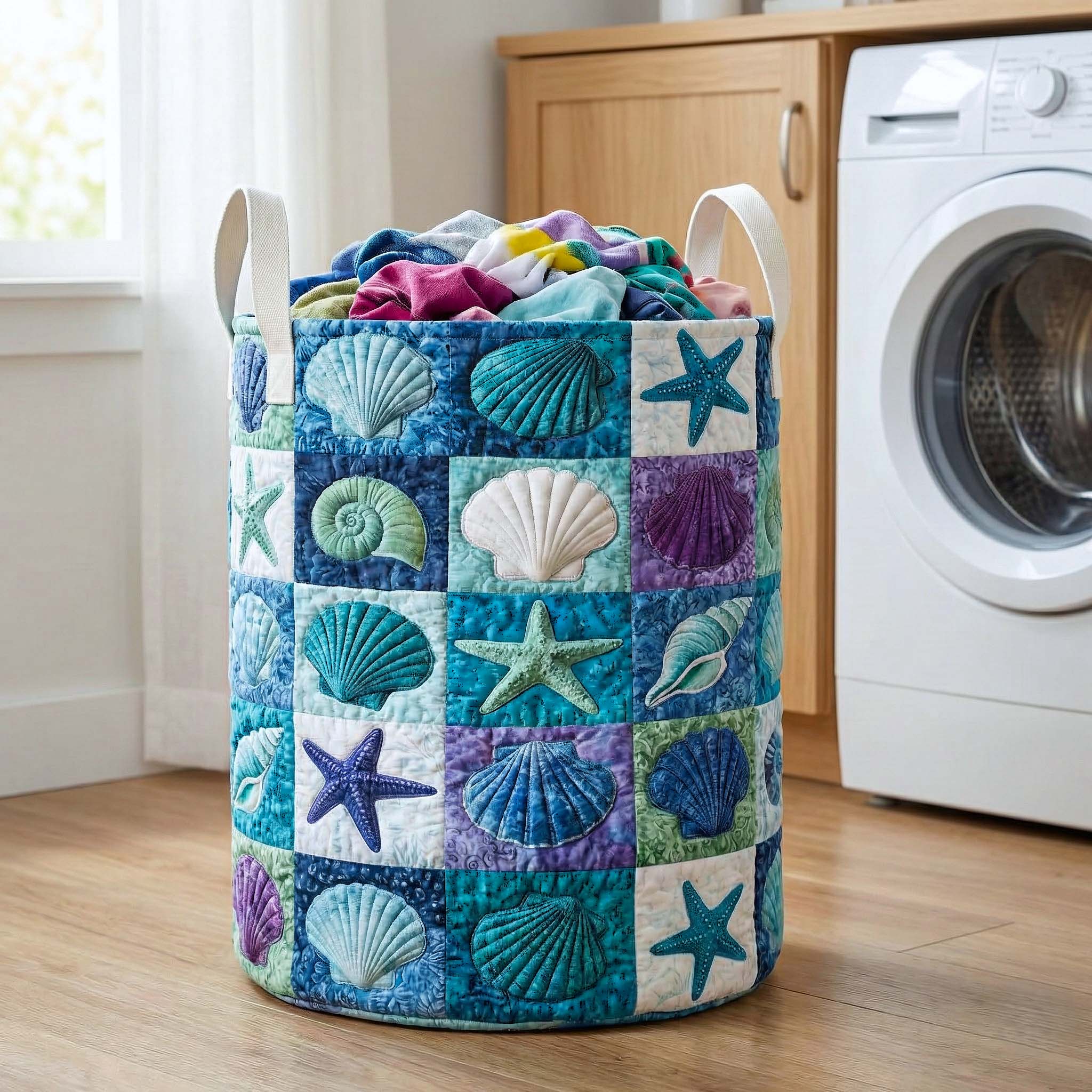 Shoreline Gems Quilted Laundry Basket Cute Baskets Gift For Grandma - Tradiviet