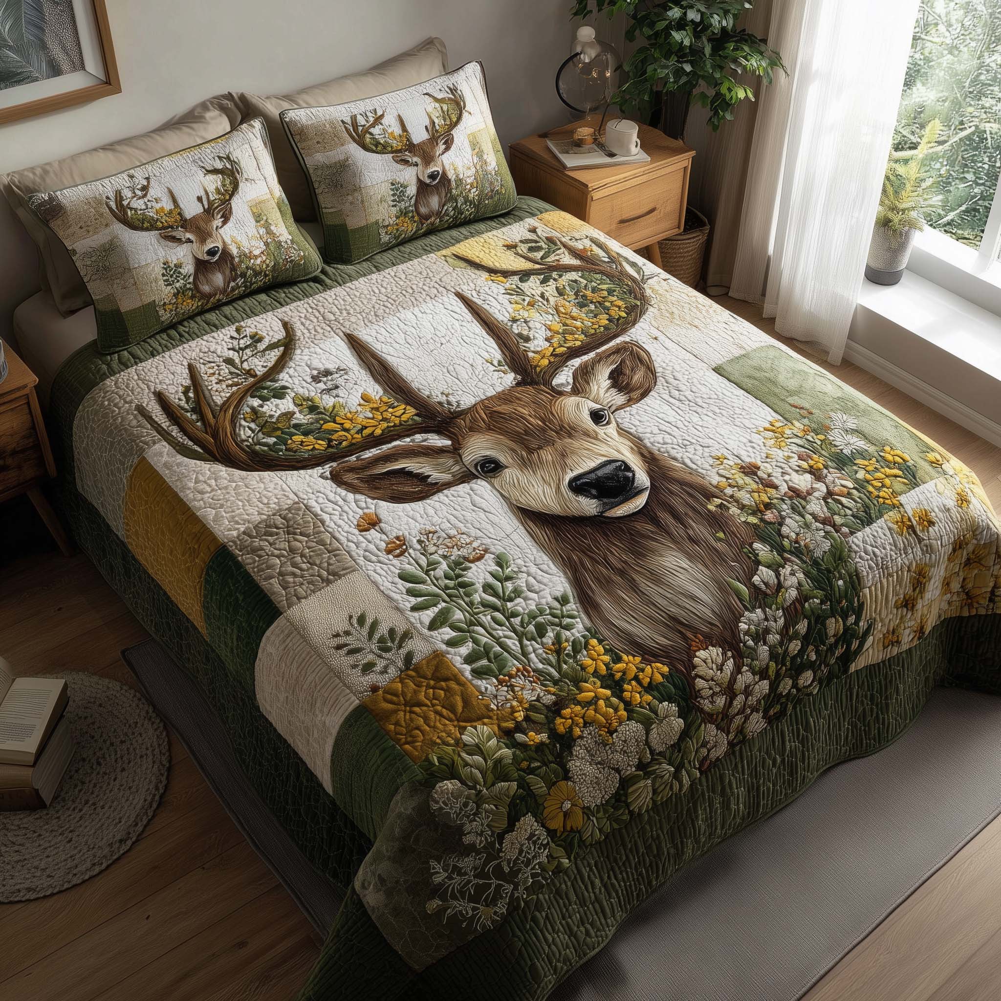 Silent Stag Quilted Bedding Set Mens Bedroom Deco Great Gift For Animal Lovers - Tradiviet