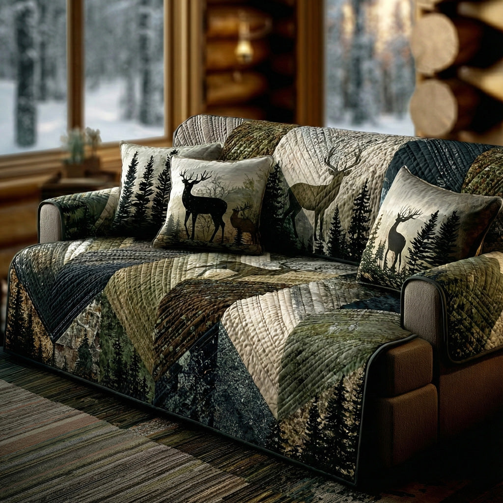 Silent Timber Stag Quilted Sofa Cover Gift for Deer Lovers