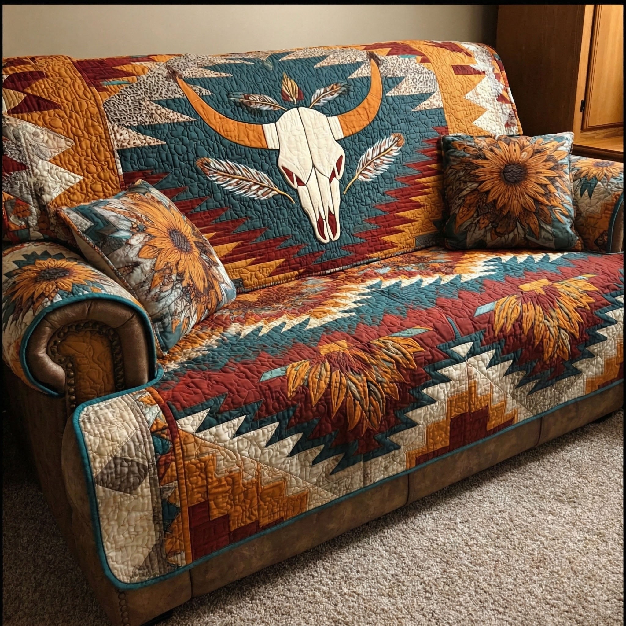Skull Spirit Quilted Sofa Cover Western Skull Design Home Decor