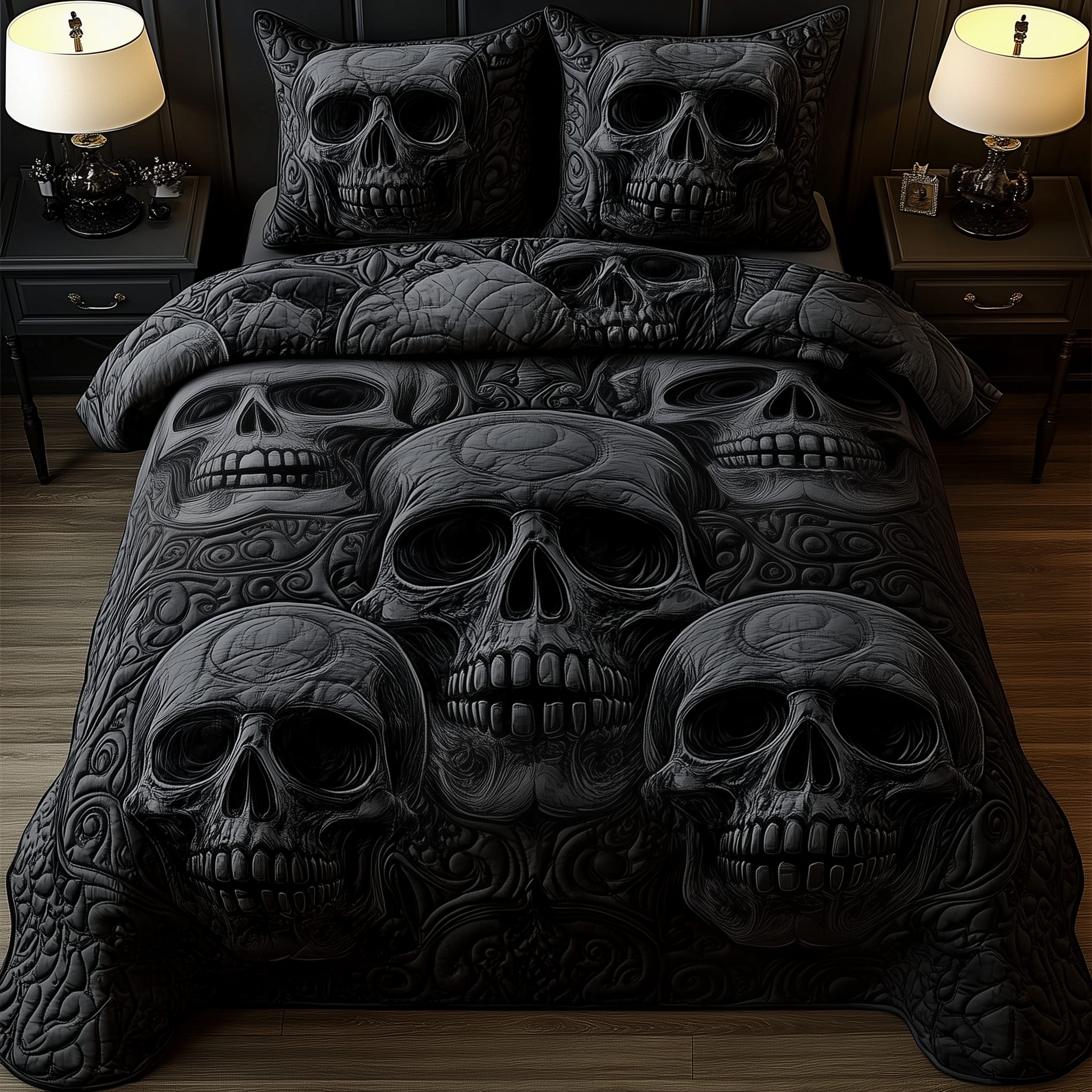 Skulll Quilted Bedding Set Holiday House Decorations Skull Christmas Gifts - Tradiviet