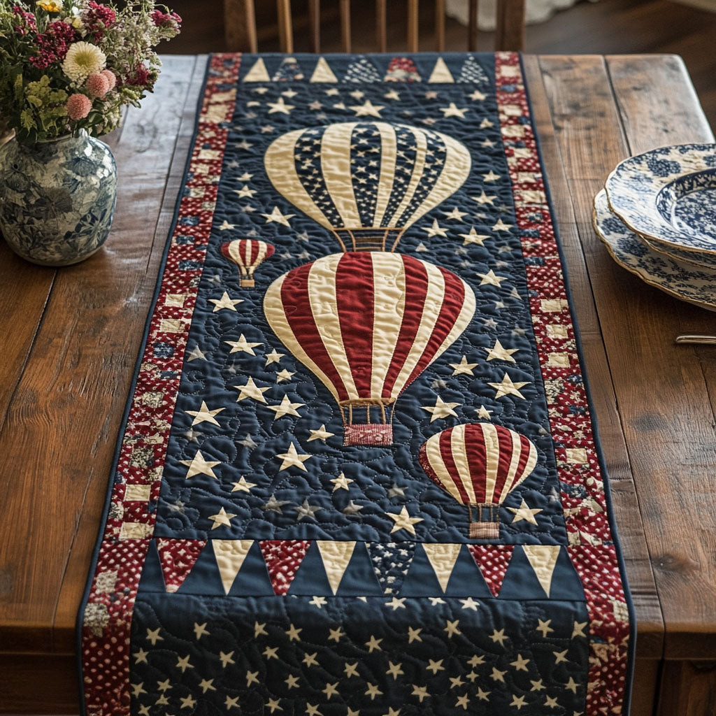 Sky High Freedom Quilted Table Runner  4th Of July Table Runner