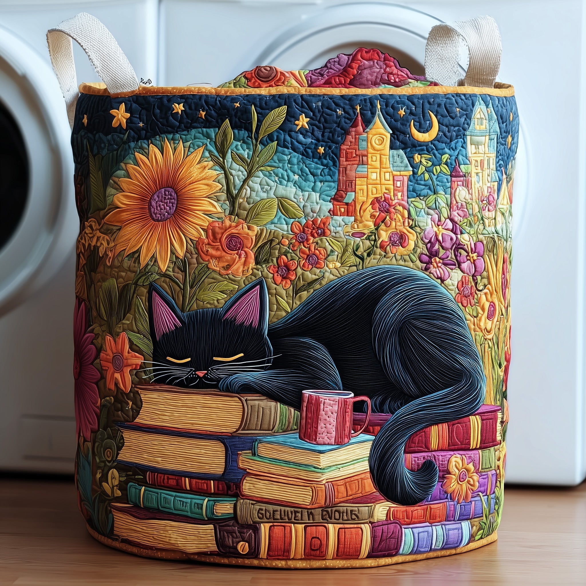 Sleeping Cat Quilted Laundry Basket Nice Storage Baskets Mothers Day Ideas - Tradiviet