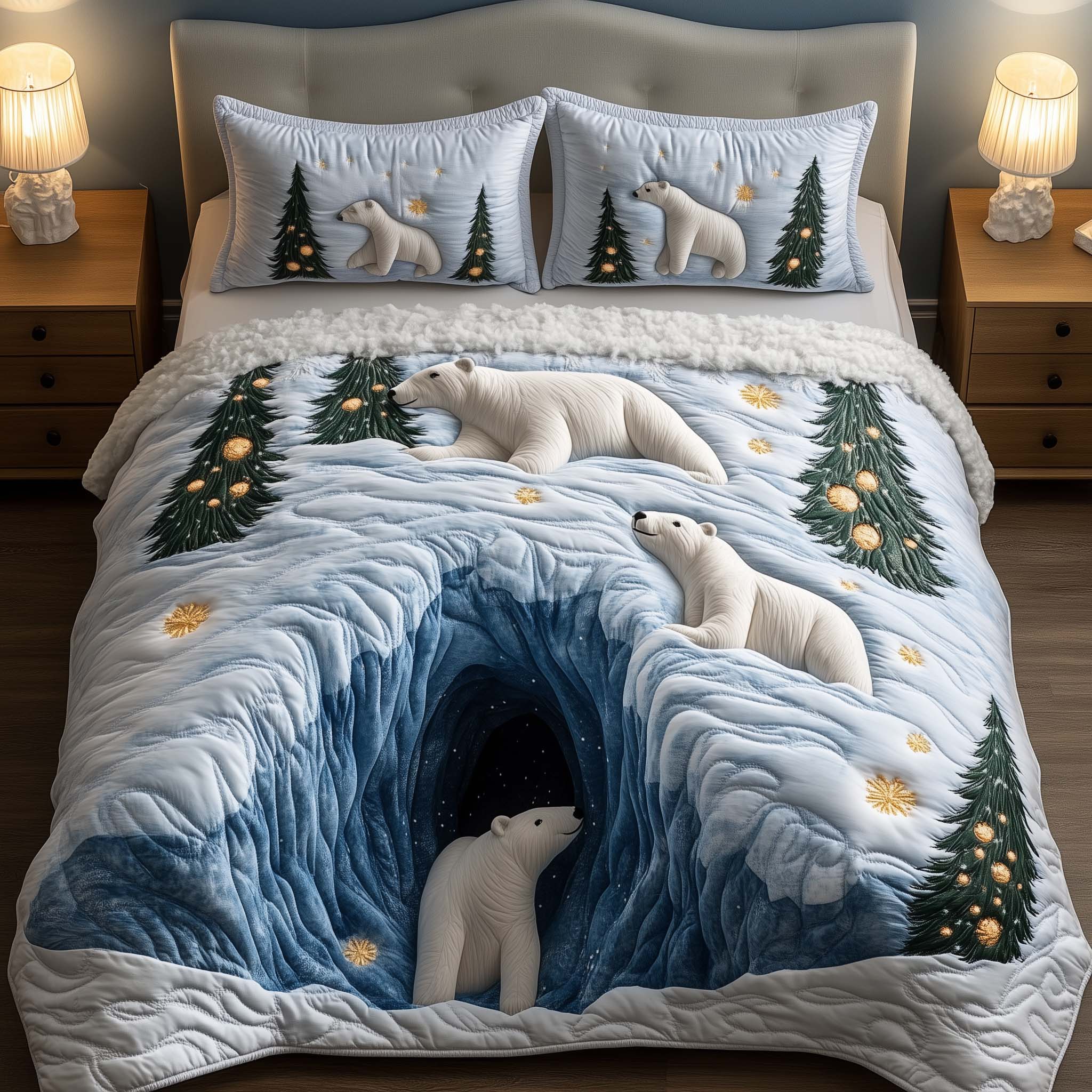 Snow Bear Duvet Cover Set Bohemian Bedroom Furniture Bear Gifts For Mom - Tradiviet