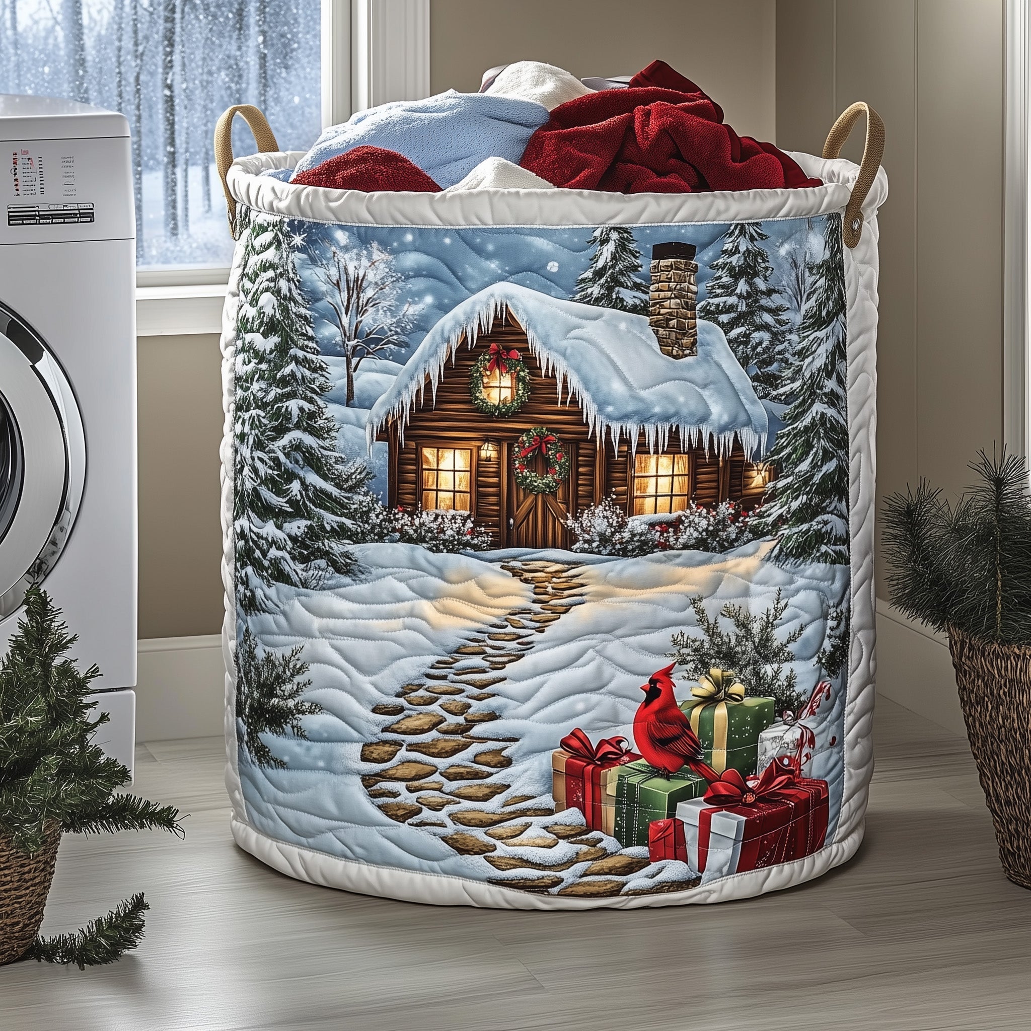 Snow Cabin Quilted Laundry Basket Best Laundry Hamper Great Mother's Day Gifts - Tradiviet
