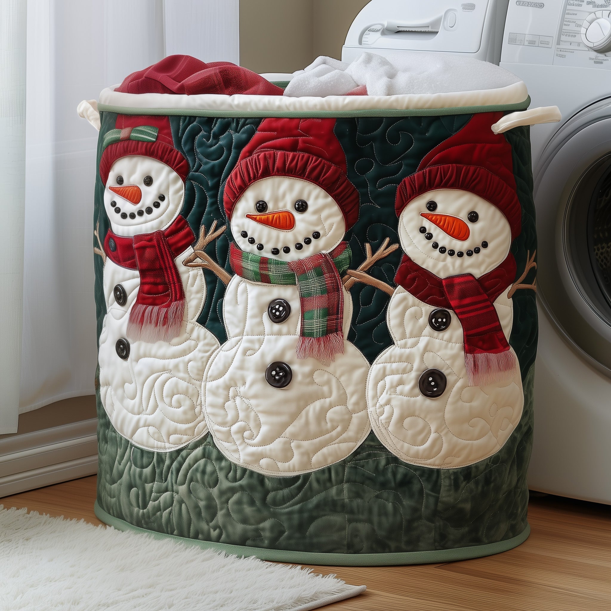 Snowman Friends Quilted Laundry Basket Cool Laundry Hamper Gift For Grandma - Tradiviet
