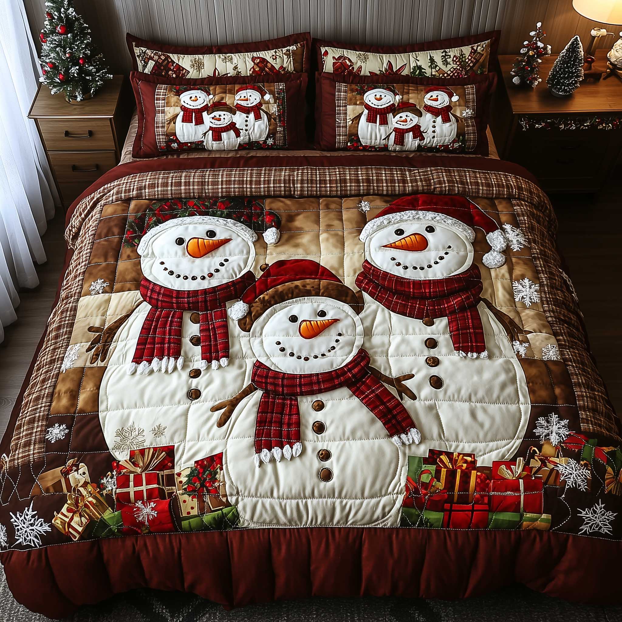 Snowy Companions Quilted Bedding Set Holiday Decorations Gift For Winter Joy - Tradiviet