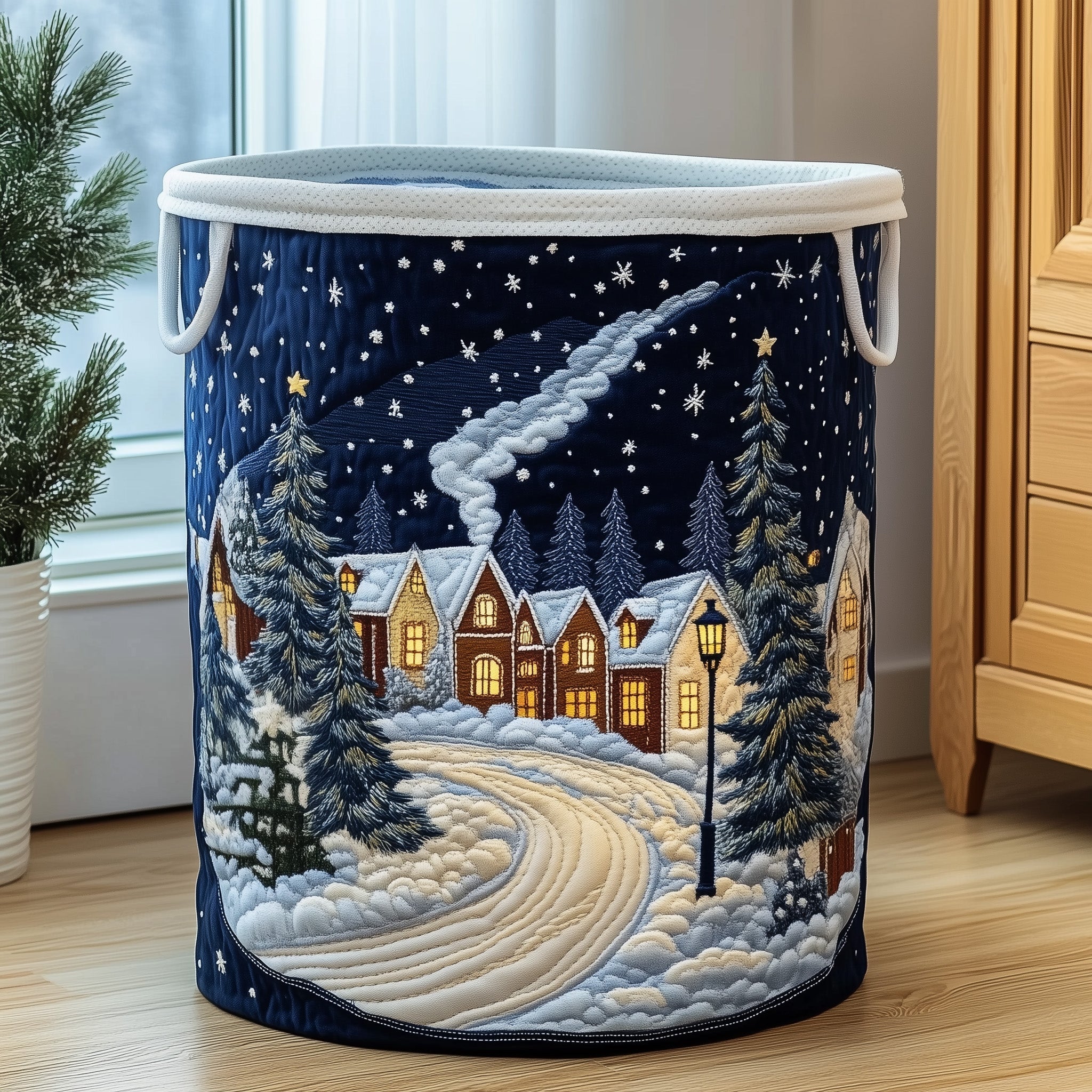 Snowy Cottage Quilted Laundry Basket Adorable Laundry Basket Mother's Day Gift Ideas - Tradiviet