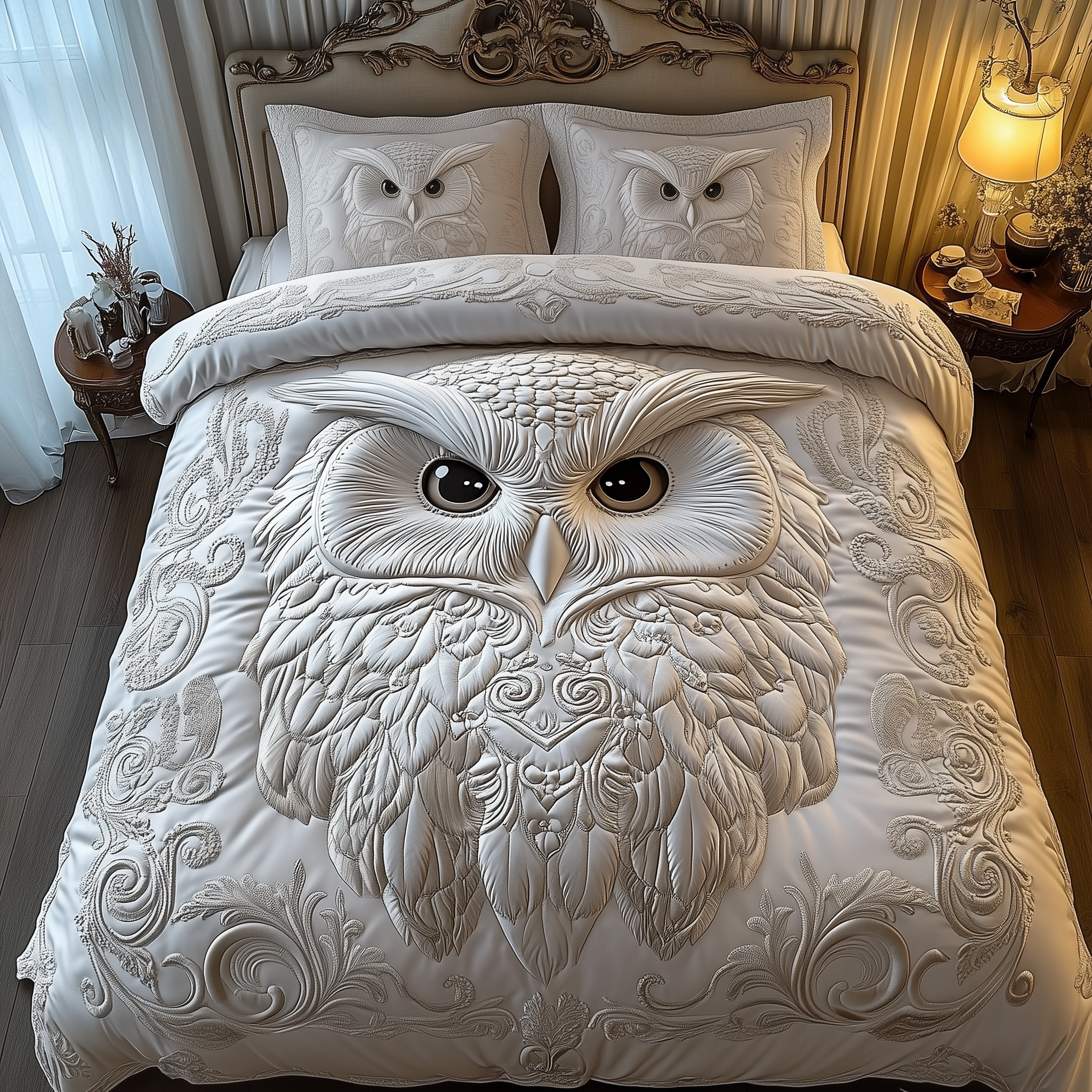 Snowy Owl Quilted Bedding Set Holiday Home Decor Ideas Gifts With Owls On Them - Tradiviet
