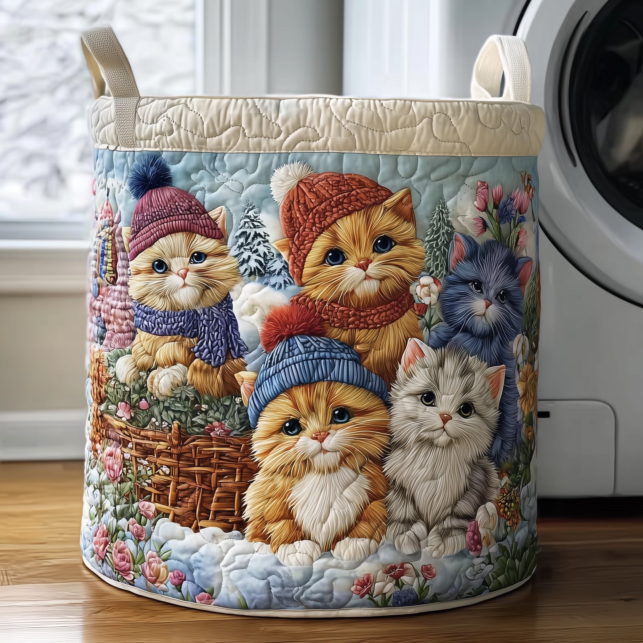 Snowy Whiskers Quilted Laundry Basket Nice Storage Baskets Happy Fathers Day - Tradiviet