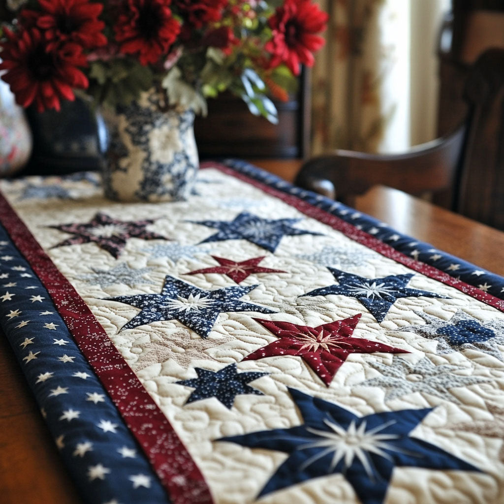 Soaring Stars Quilted Table Runner 4th Of July Table Runner