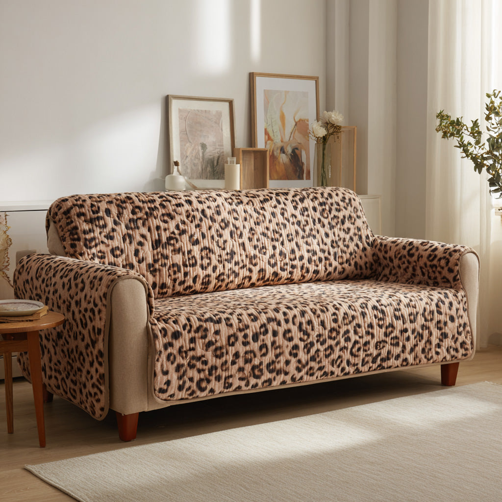 Soft Leopard Quilted Sofa Cover Leopard Print Living Room Decor