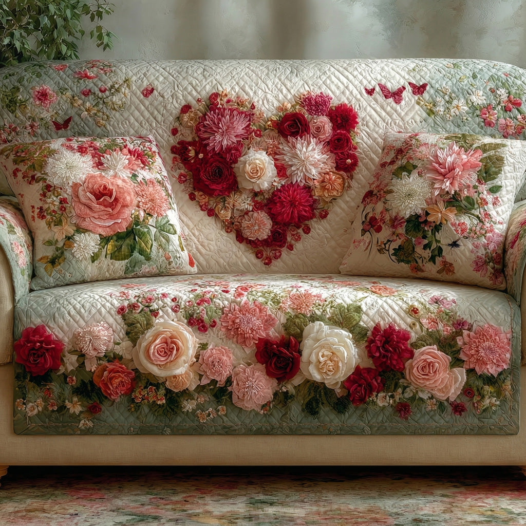 Soft Romance Haven Quilted Sofa Cover Gift for Couples New Home