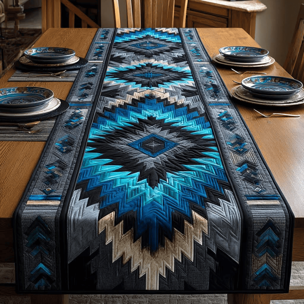 Southwestern Geometric Quilted Table Runner Native Style Dining Table Decor
